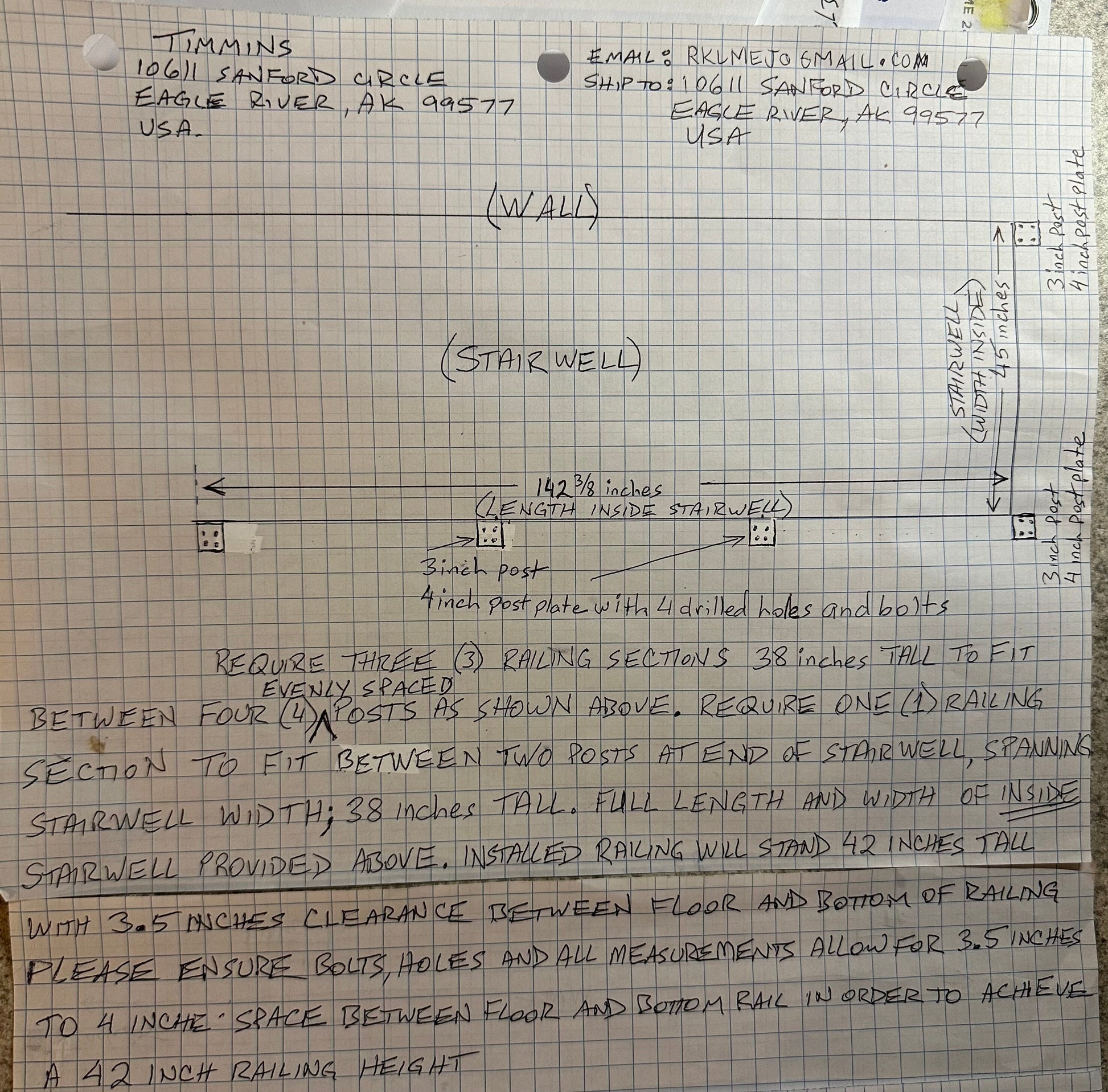 Custom listing for Annie (Part 1): horizontally placed stair railings in 4 parts with 5 posts