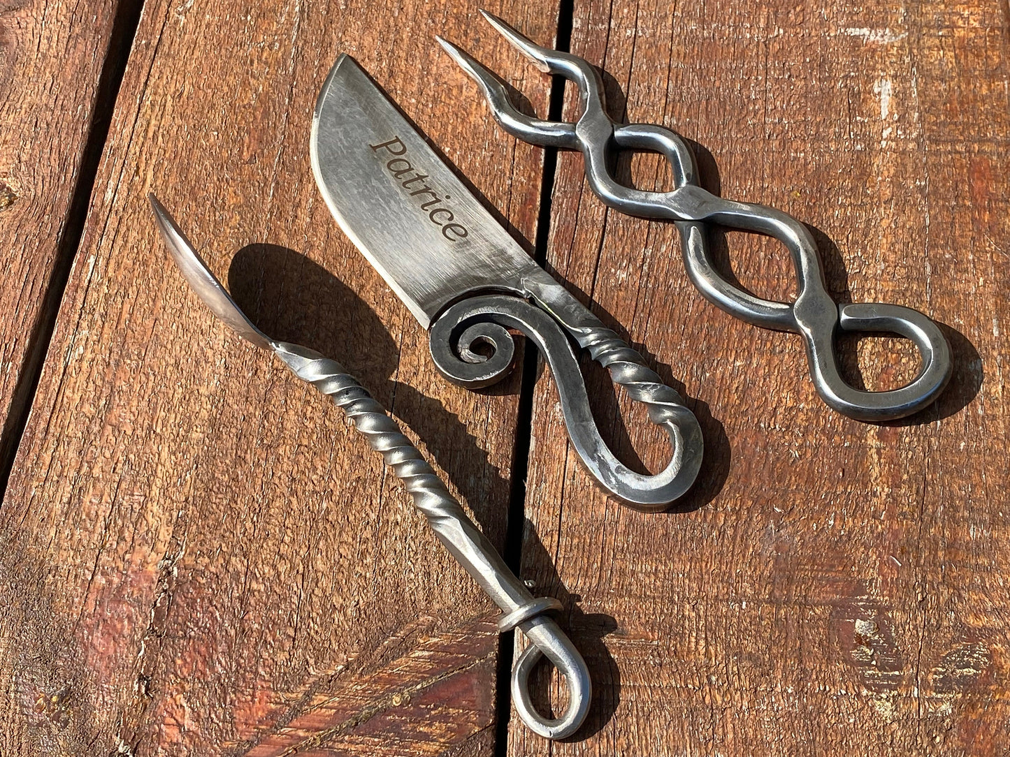Stainless steel, flatware, cutlery, BBQ fork, fork, spoon, knife, medieval, barbeque, camping, hiking, travelers gift, birthday, anniversary