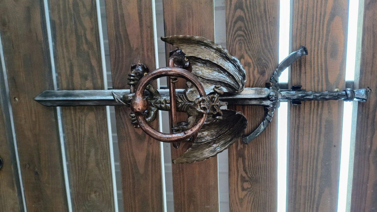 Door knocker, medieval, dragon, door pull, door handle, birthday, anniversary, Christmas, castle, viking, hinges, door hardware, Halloween