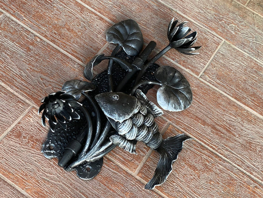 Latch, fish, waterlily, gate latch, lock, nautical, barn door, garden, door handle, gate, hinges, renovation, Fathers day, forgedcommodities