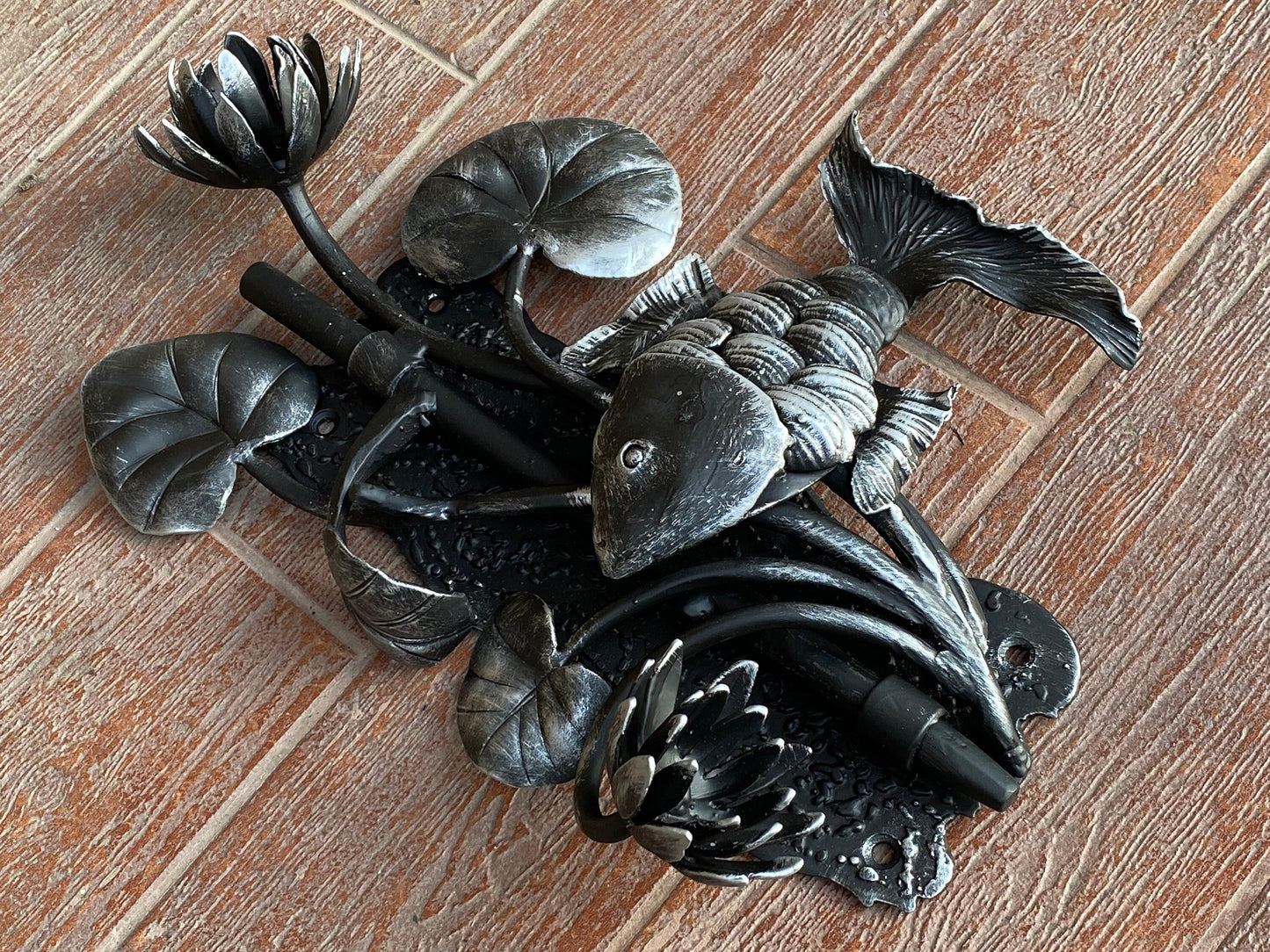 Latch, fish, waterlily, gate latch, lock, nautical, barn door, garden, door handle, gate, hinges, renovation, Fathers day, forgedcommodities