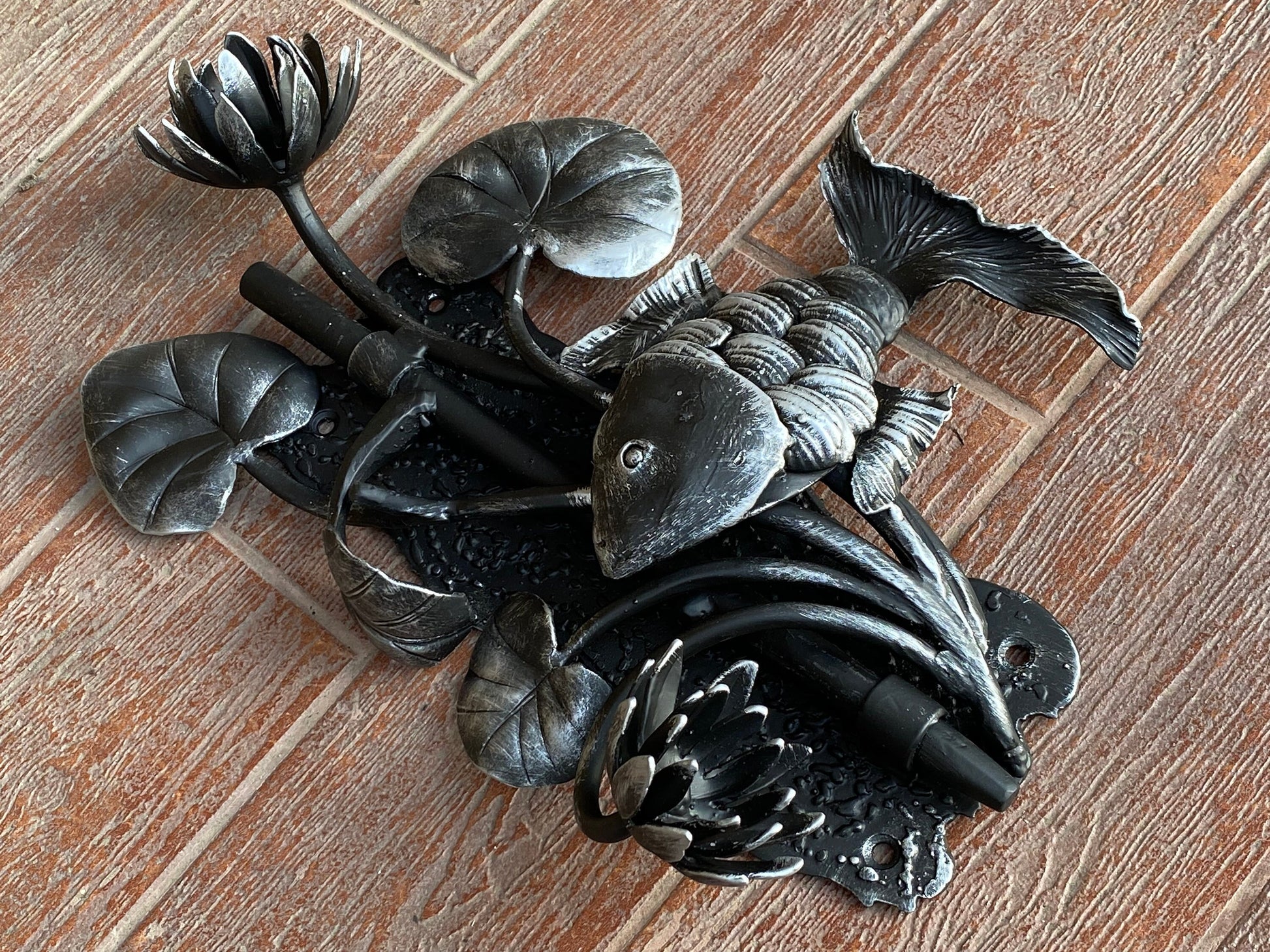 Latch, fish, waterlily, gate latch, lock, nautical, barn door, garden, door handle, gate, hinges, renovation, Fathers day, forgedcommodities