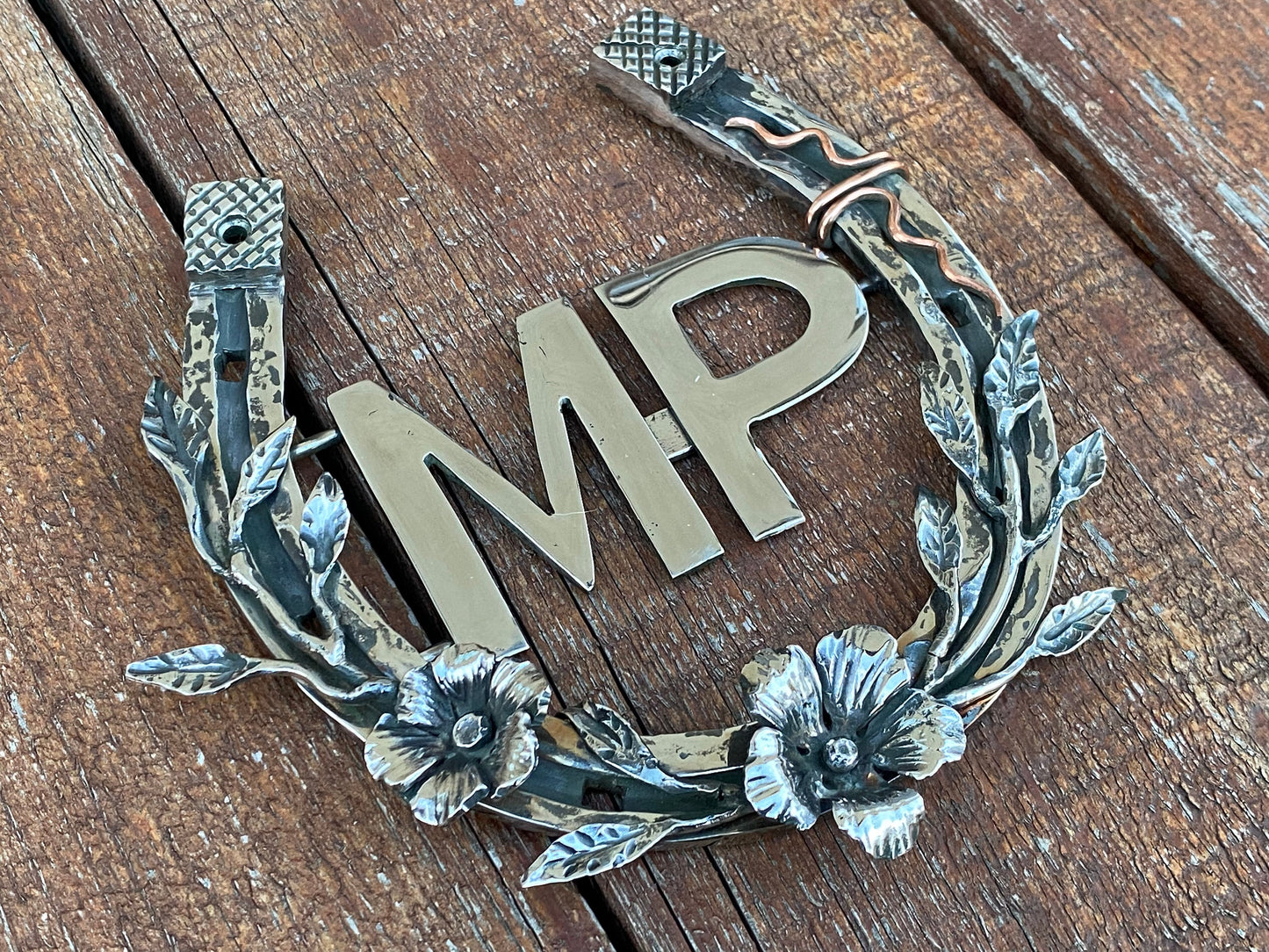 Stainless steel horseshoe, hibiscus, initials, personalized, steel anniversary, 11th anniversary,steel gift,horseshoe,Christmas,anniversary