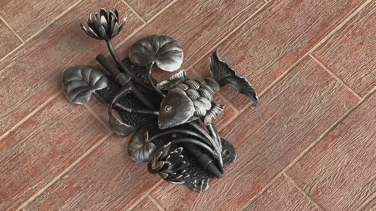 Latch, fish, waterlily, gate latch, lock, nautical, barn door, garden, door handle, gate, hinges, renovation, Fathers day, forgedcommodities