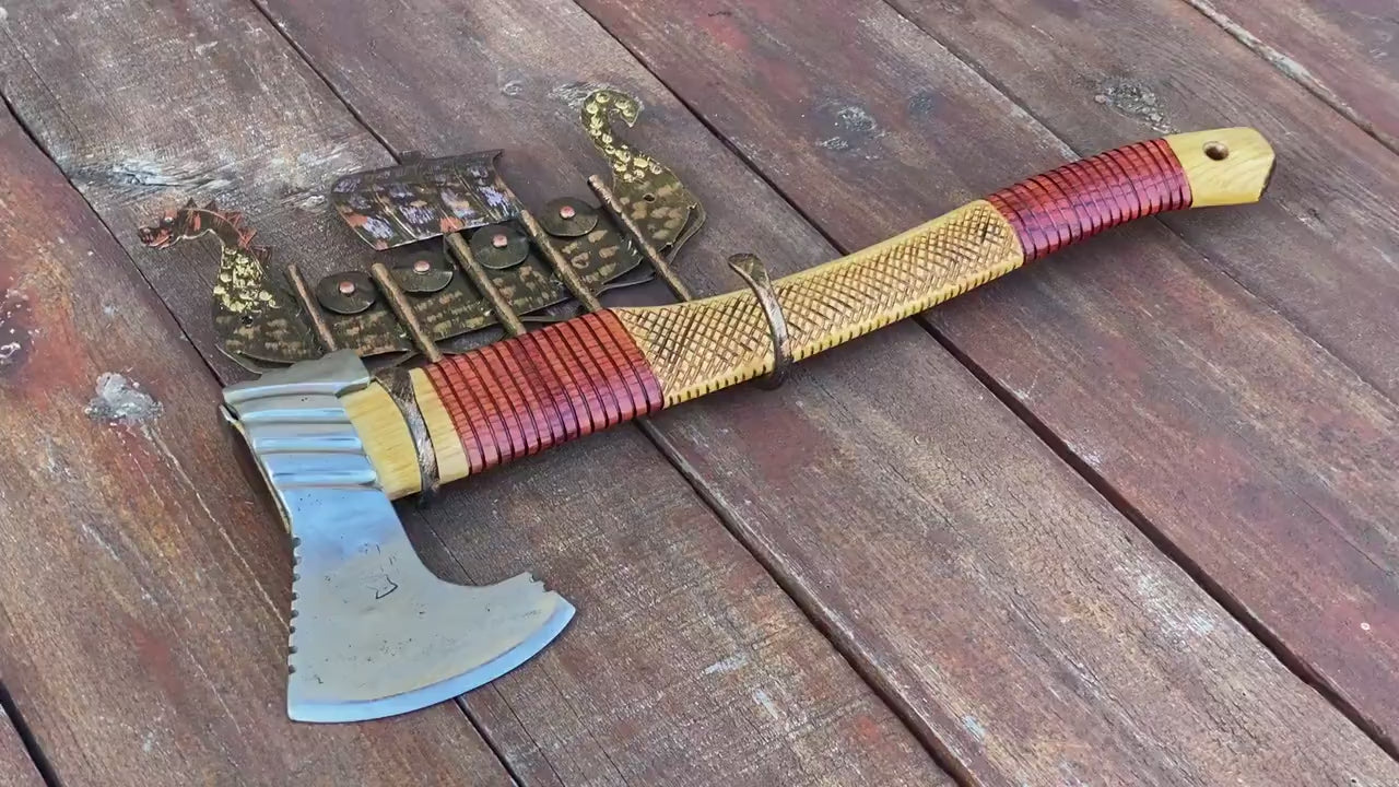 Axe holder, hook, viking axe, mens gifts, Christmas, drakkar, medieval, gift for men, groomsman gift, wedding, dragon, 6th anniversary, axe