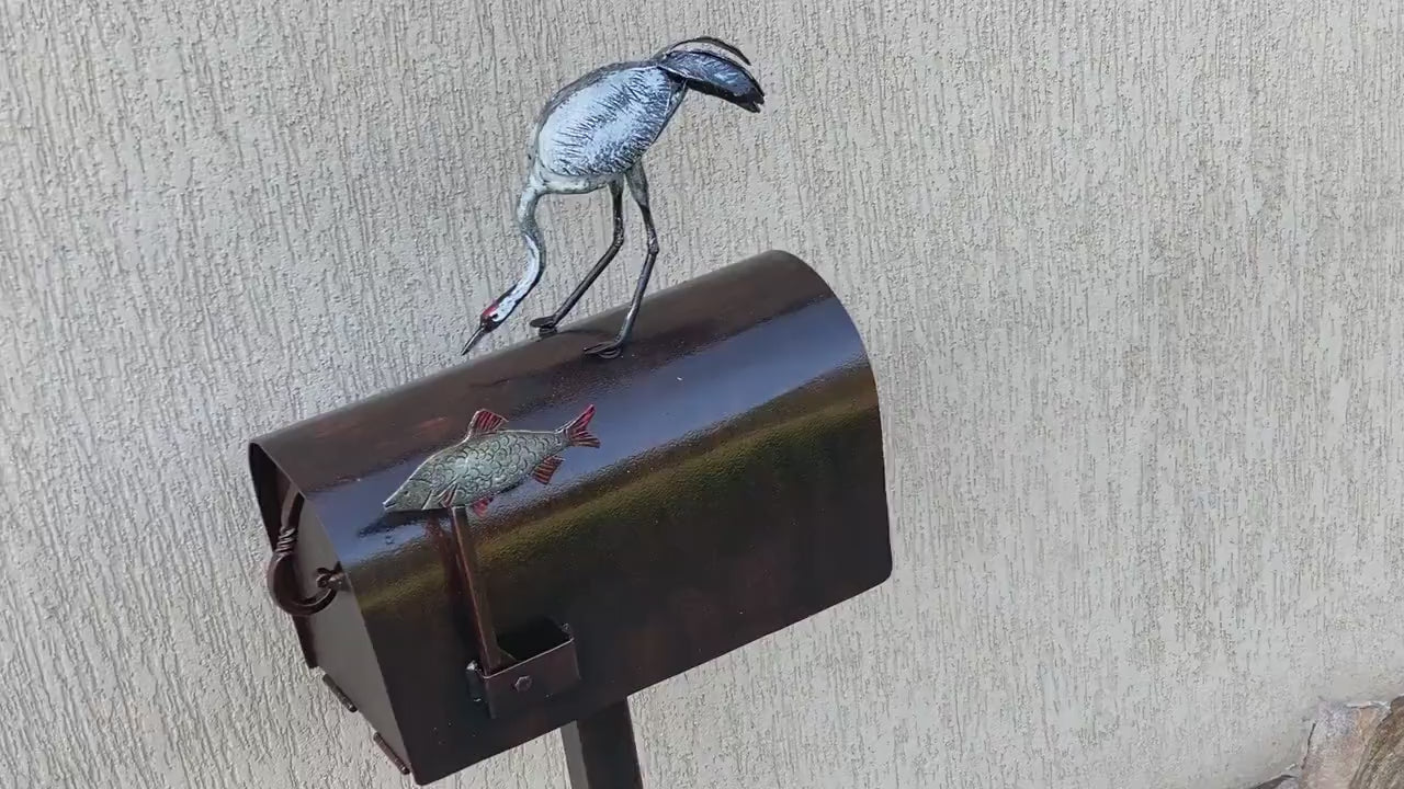 Mailbox, mail box, crane, bird, reeds, lake, house number sign, birthday, Christmas, house numbers, anniversary, bird lover, wild nature
