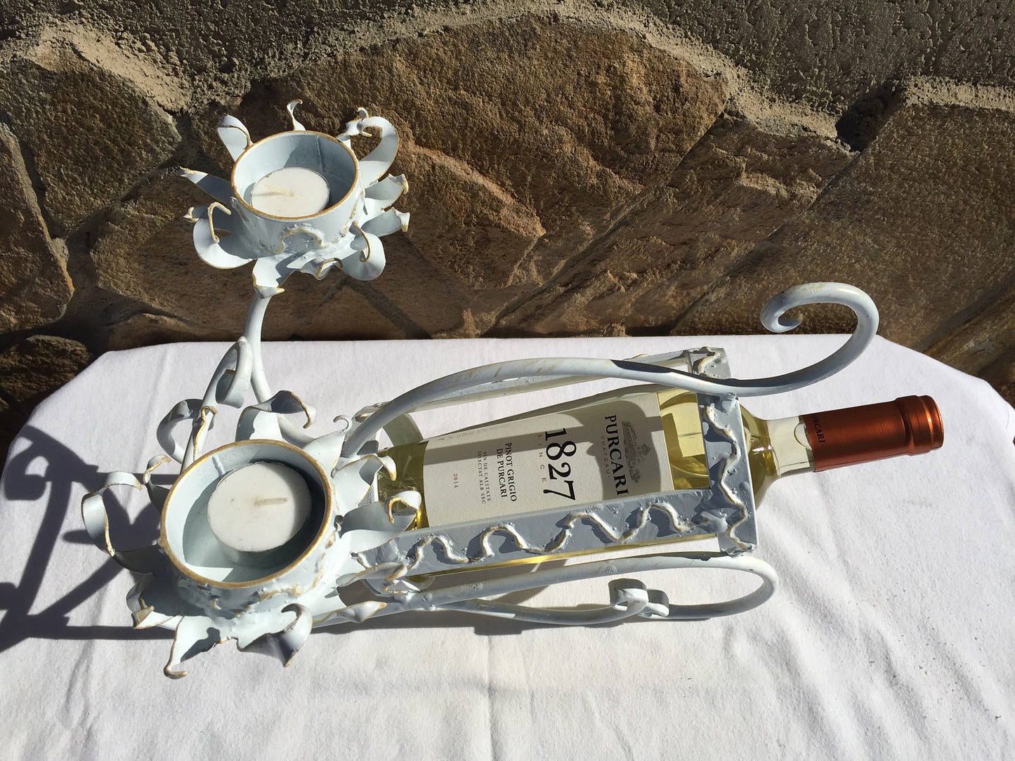 Iron anniversary gift for her, forged bottle holder, bottle rack, wine rack, wine shelf, bottle stand, red wine, white wine, candle holder