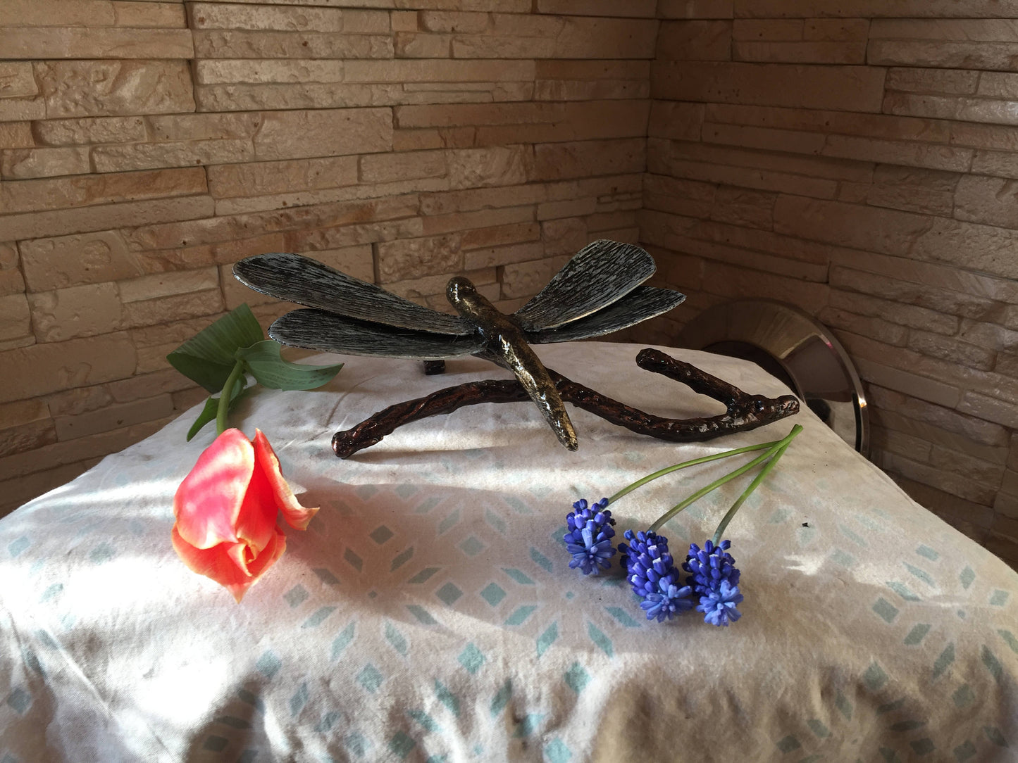 Dragonfly, metal dragonfly, dragonfly figurine, forged dragonfly, metal statue, metal statuette, miniature statuette, nature, insect, art