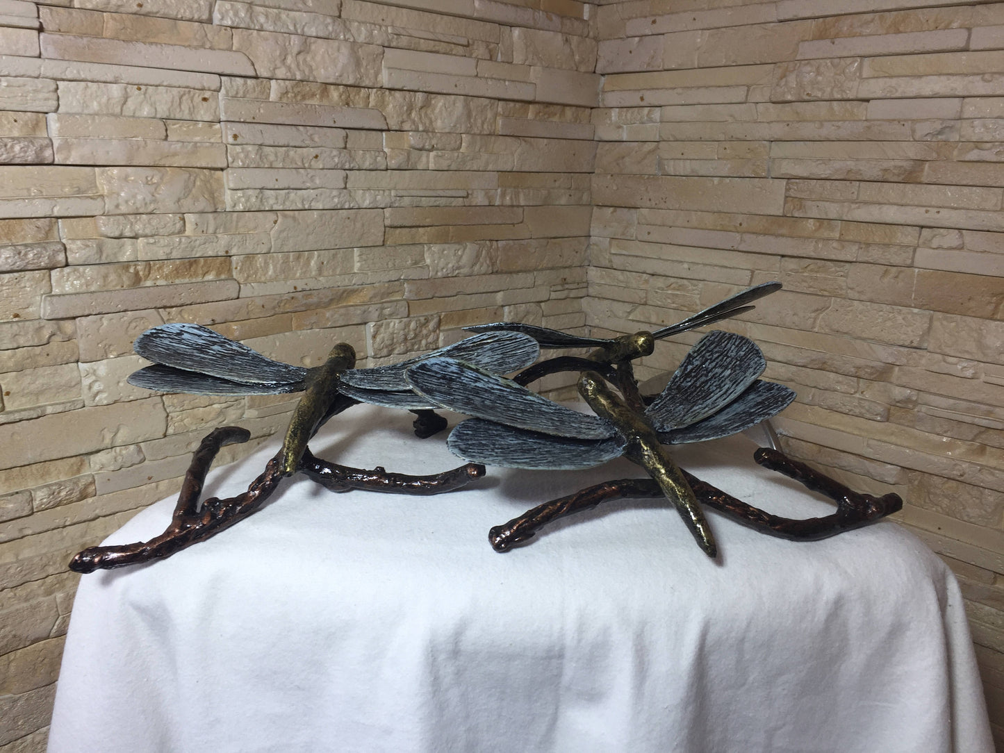 Three metal dragonflies, dragonfly, dragonfly figurine, metal statue, metal statuette, insect figurine, miniature statuette, dragonfly decor