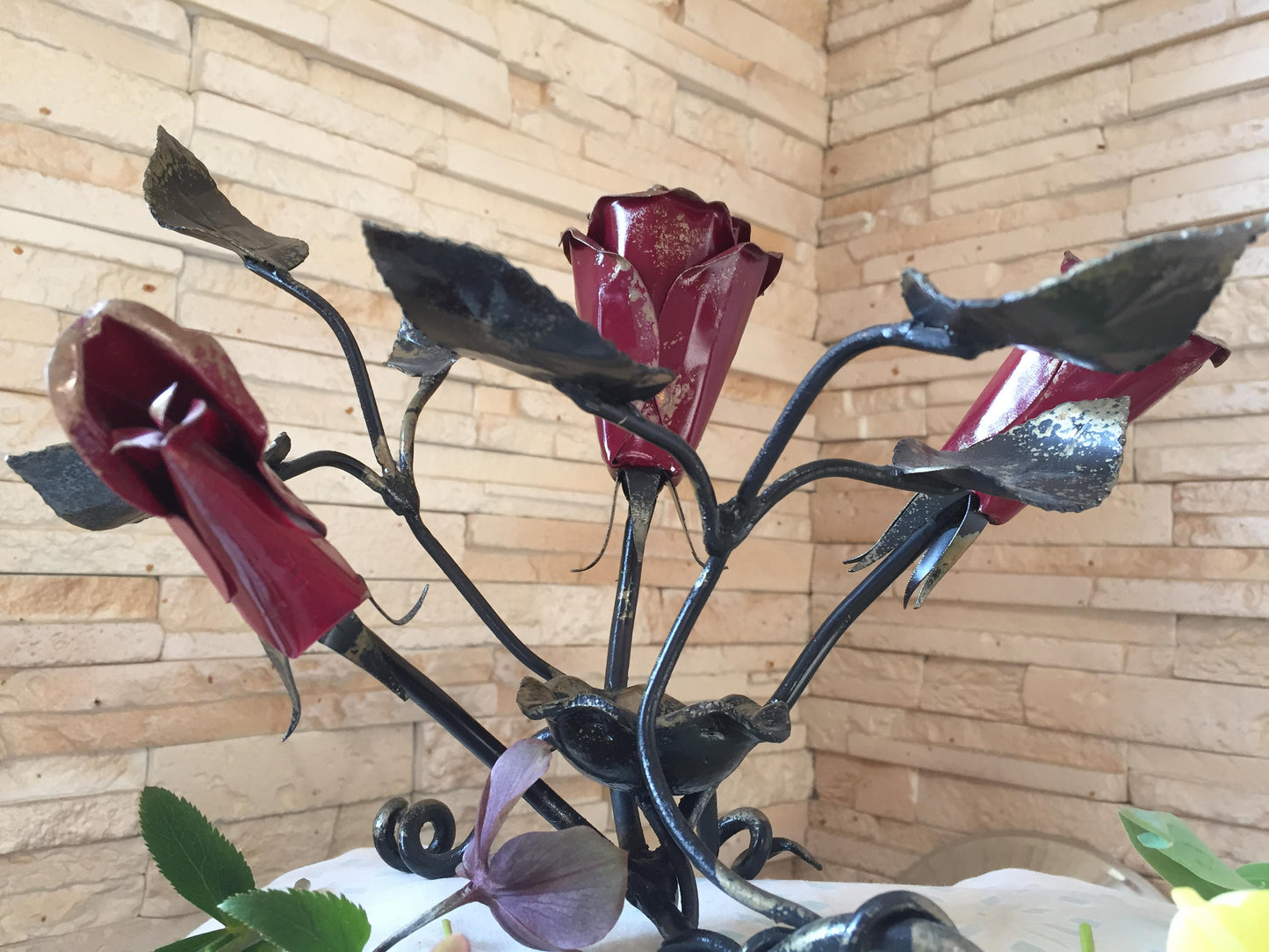 Hand forged candle holder, candle stick, candle, candlestick holder, flower, steel art, candle stand, forged flower, rose, home decor, lily