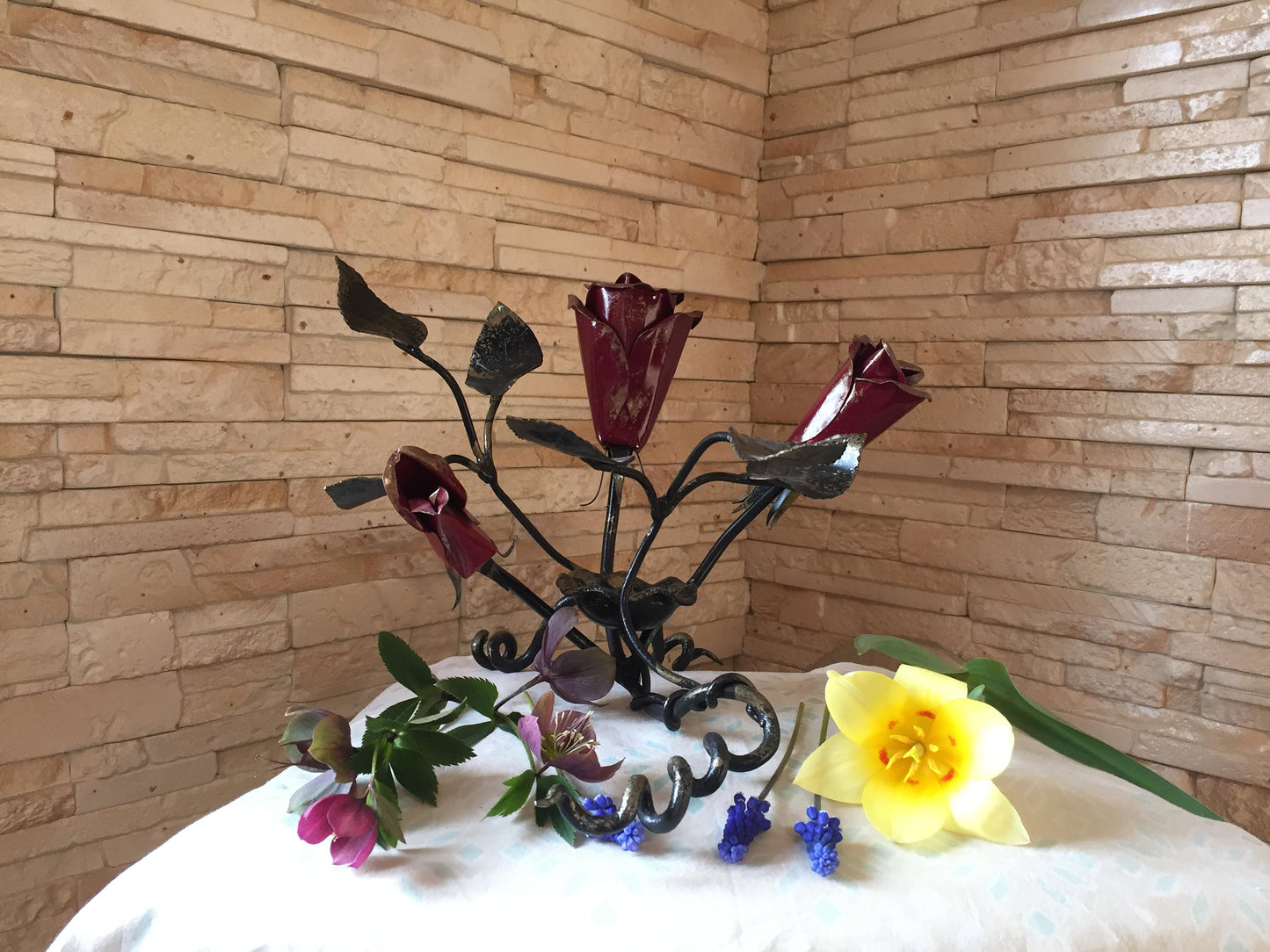 Hand forged candle holder, candle stick, candle, candlestick holder, flower, steel art, candle stand, forged flower, rose, home decor, lily