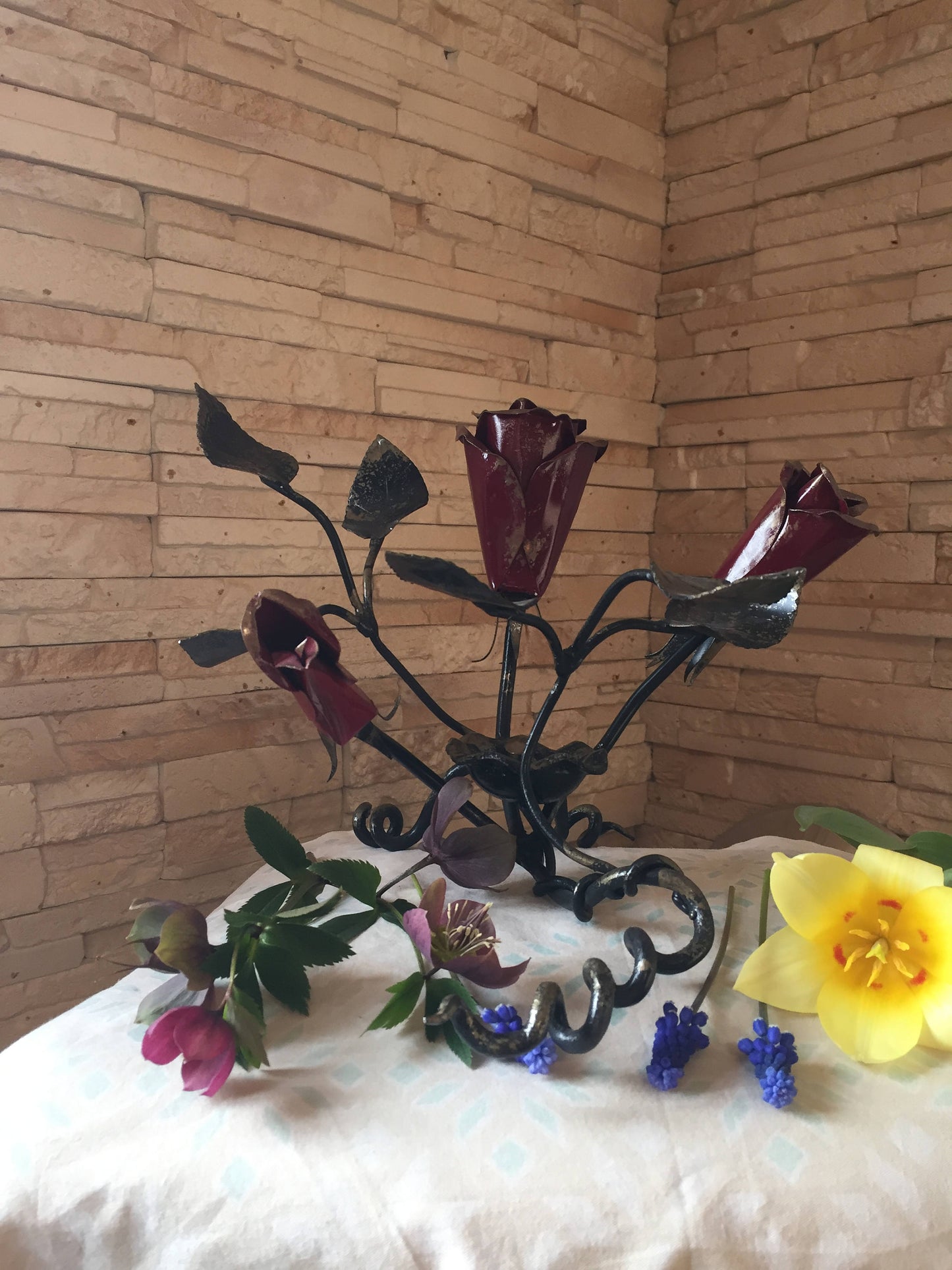 Hand forged candle holder, candle stick, candle, candlestick holder, flower, steel art, candle stand, forged flower, rose, home decor, lily
