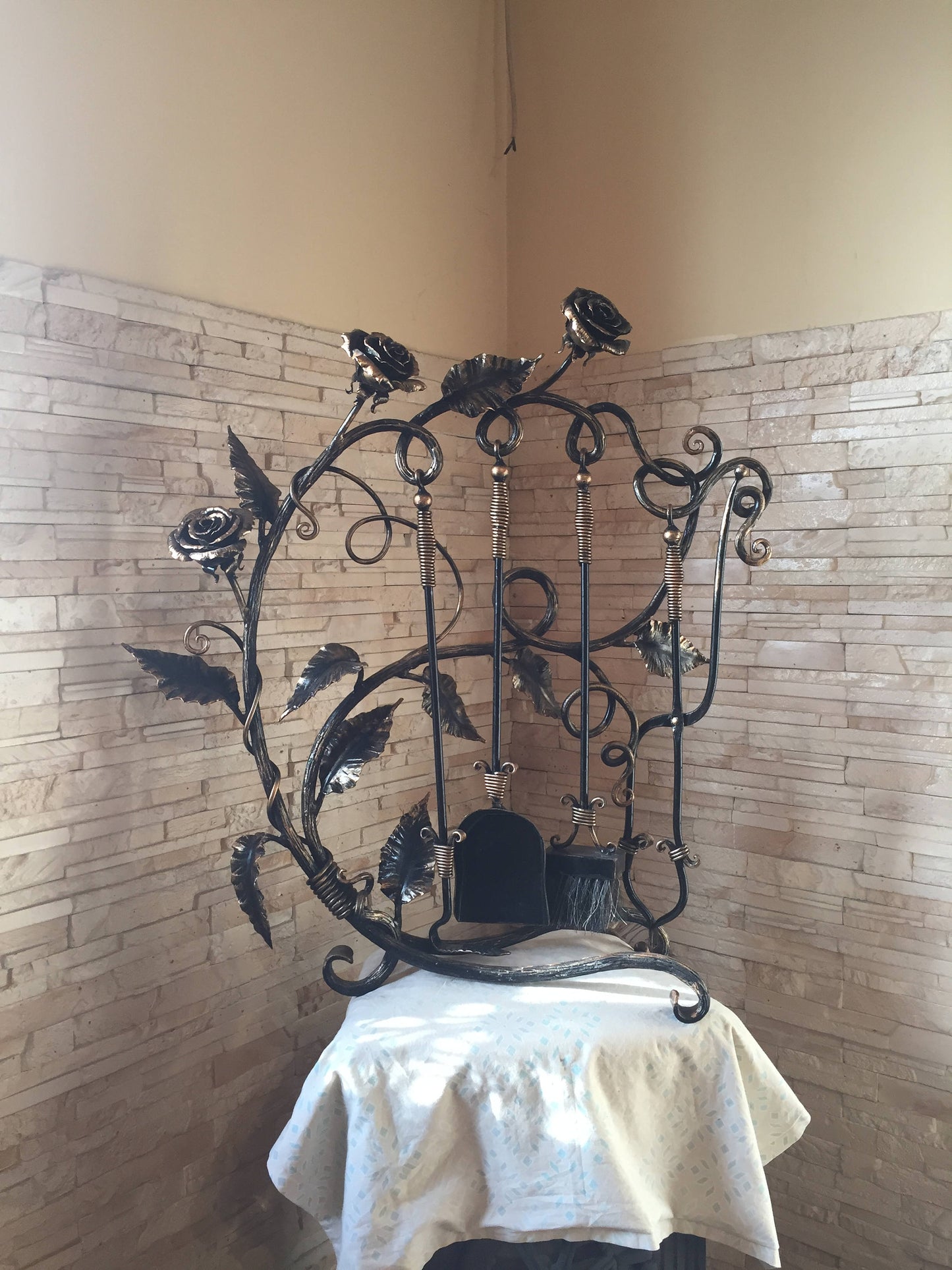 Fireplace tool set, fireplace, fireplace accessories, fireplace tools, fireplace decor, fireplace cover, fireplace mantel, fireplace screen