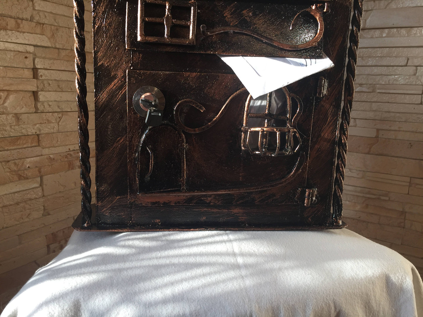 Post box, forged metal drop box, mail box, letter box, royal mail, wedding card box, large post box, locking mailbox, English mail box