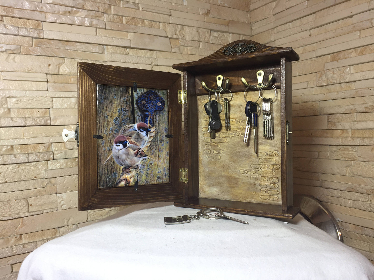 5th anniversary gift, key holder for wall, wall key hanger wood, wooden gift, wall key holder, key hook, key holder with shelf,key organizer