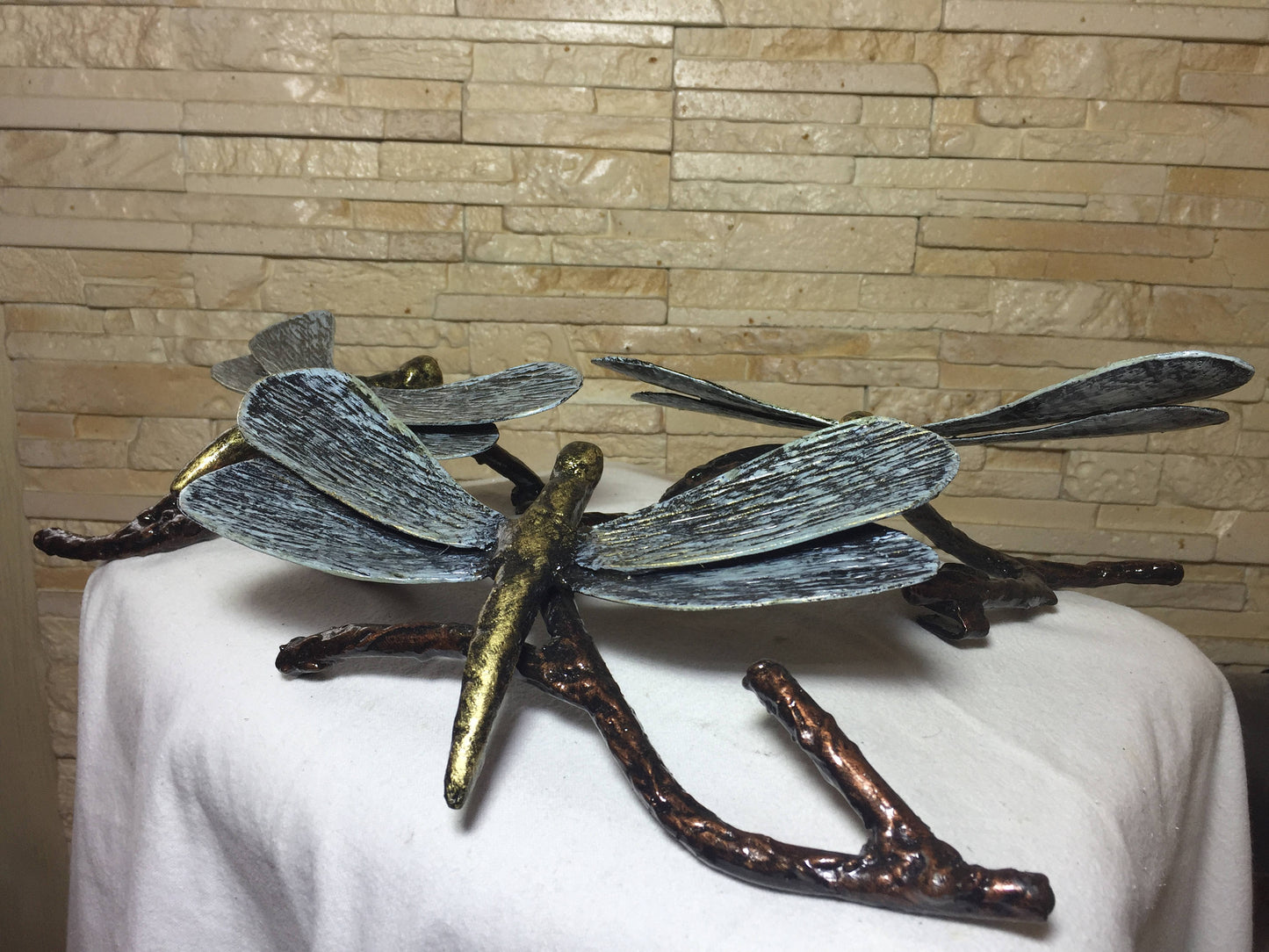 Three metal dragonflies, dragonfly, dragonfly figurine, metal statue, metal statuette, insect figurine, miniature statuette, dragonfly decor