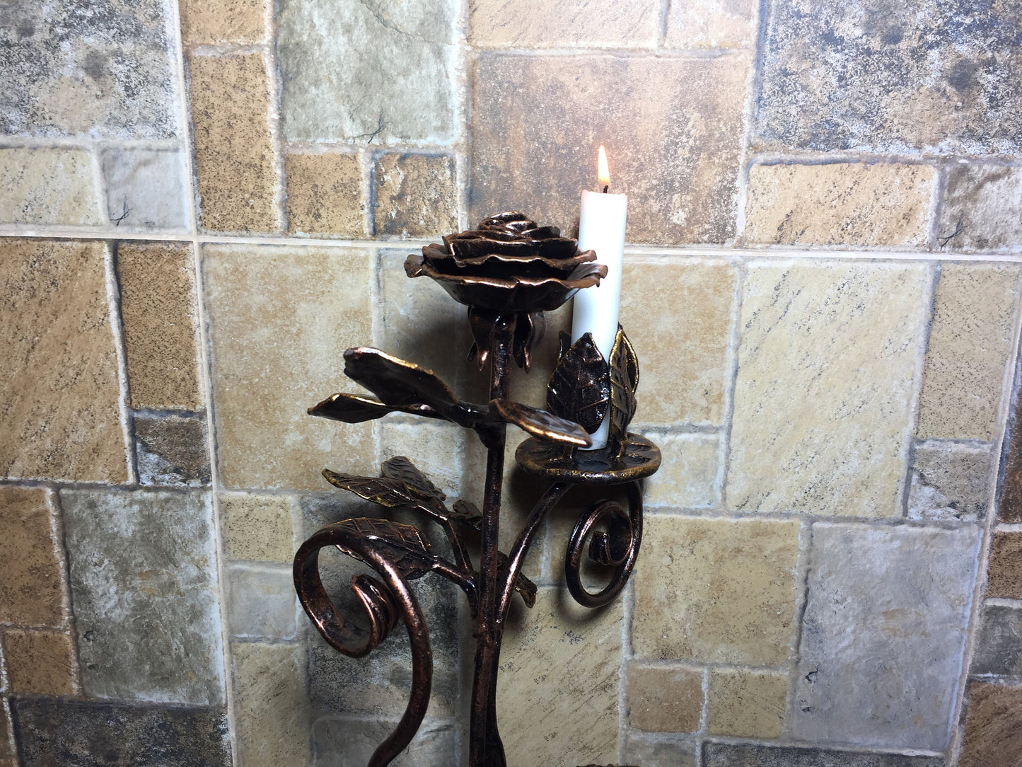 Iron candle holder, iron gift for her, forged rose, iron rose,iron anniversary gift for her,rose sculpture, wedding anniversary gift for her