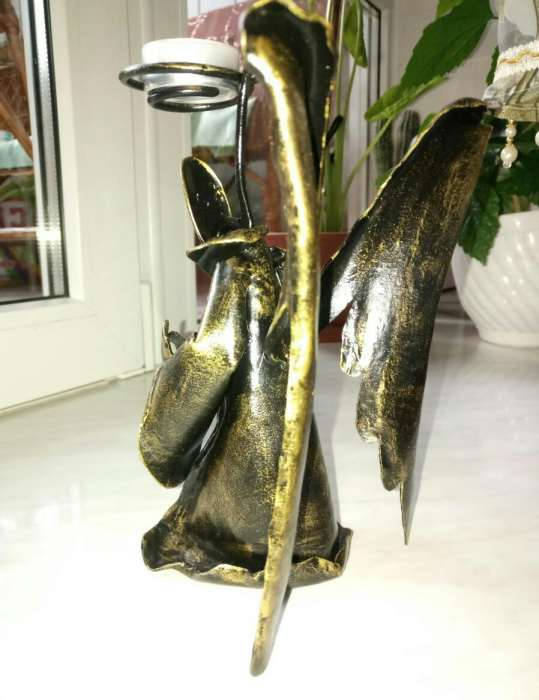 Candle holder, church candle, iron anniversary gift, iron gift, agel, church, candlestick holder, church charm, angel wings, church gifts