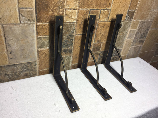 Shelf brackets (a set of three pcs), brackets for shelves, bracket hooks, hand forged brackets, vintage brackets, support bars,forged corbel