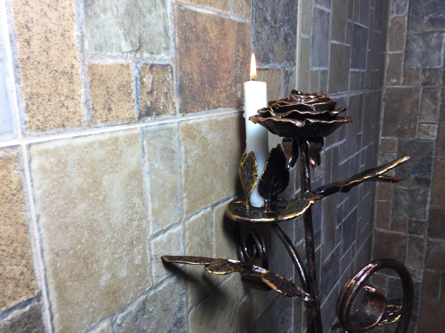 Iron candle holder, iron gift for her, forged rose, iron rose,iron anniversary gift for her,rose sculpture, wedding anniversary gift for her