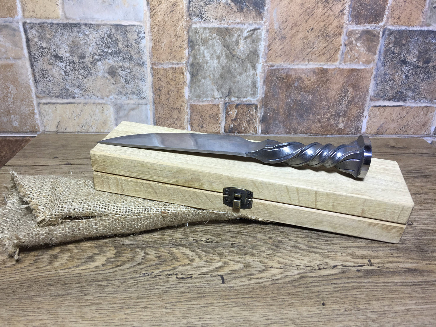 Railroad spike knife in engraved casket/wooden box, iron anniversary gift for him, 6 year anniversary gift for him, industrial art,iron gift