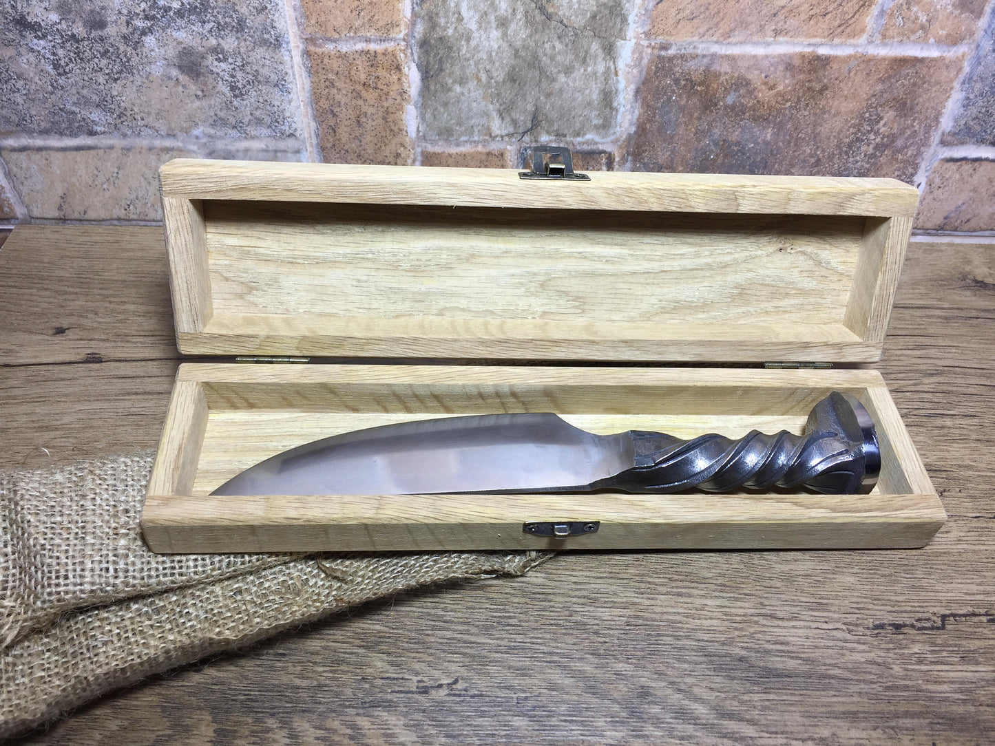Railroad spike knife in engraved casket/wooden box, iron anniversary gift for him, 6 year anniversary gift for him, industrial art,iron gift