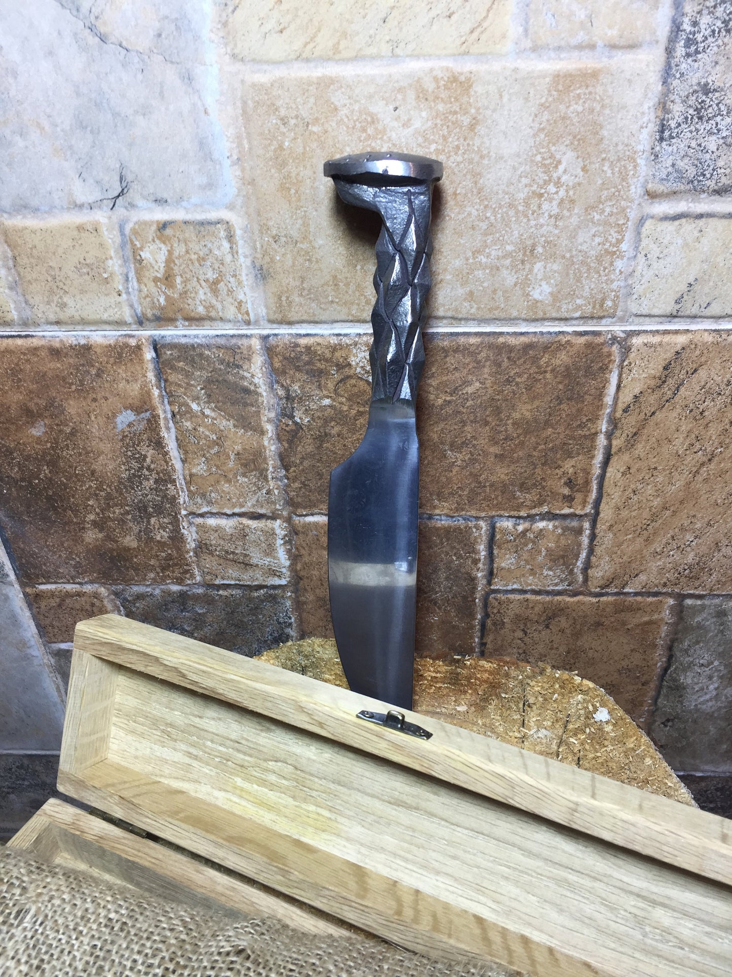 Railroad spike knife in engraved casket/wooden box, iron gift, hunting knife,engraved knife,personalized iron gift,gift for hunter,mens gift