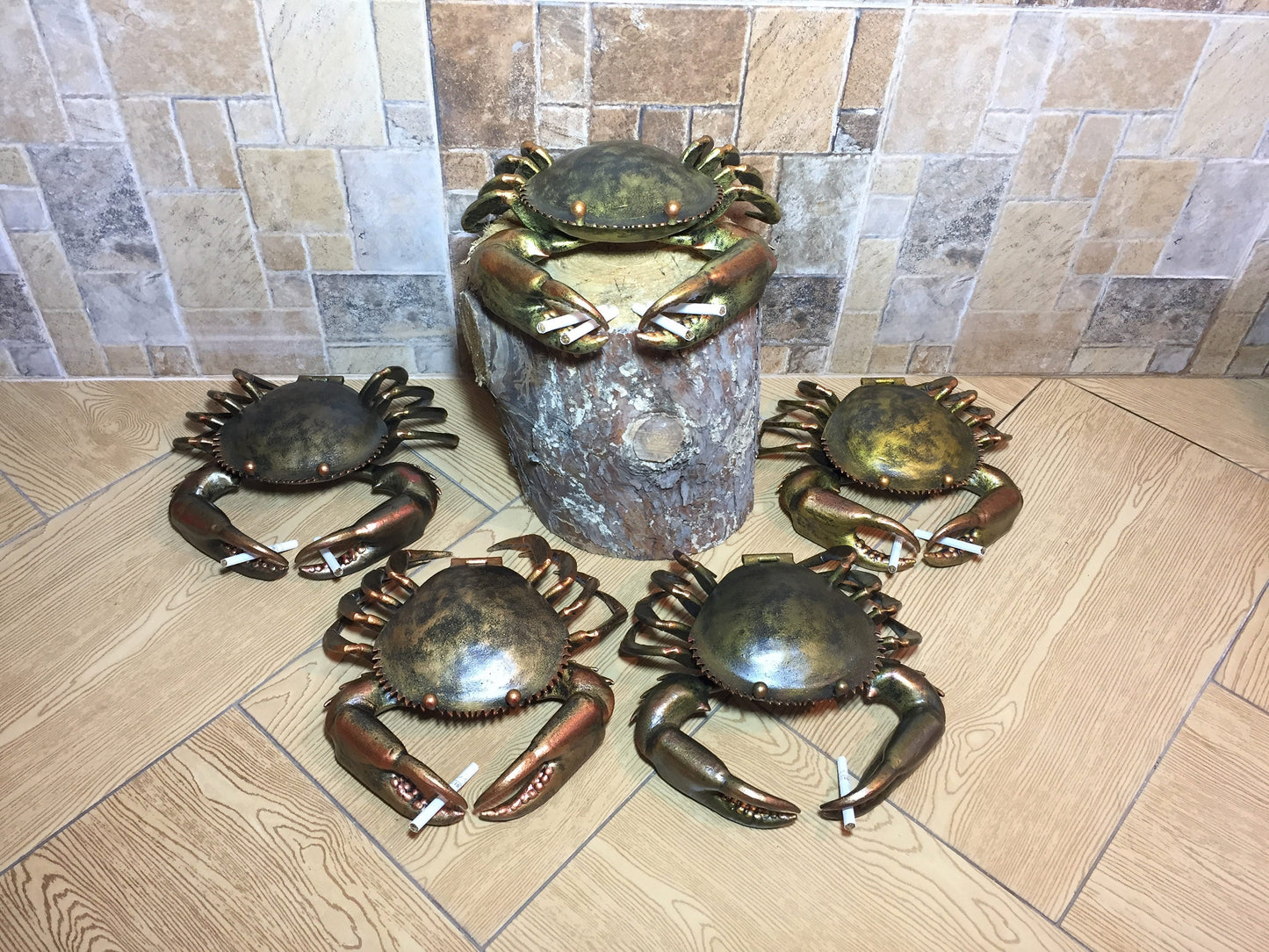 Metal ashtray, metal ash tray, crab ashtray, hand forged ashtray, hinged ashtray, crab trinket box, iron crustacean, nautical decor,crab box
