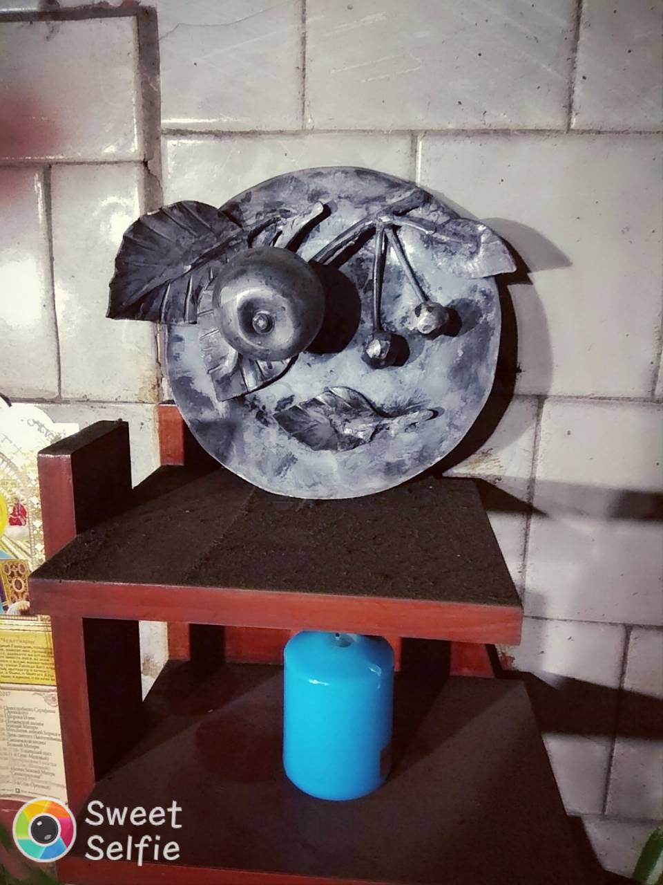 Metal sculpture, metal art work, hand forged sculpture, metal apple, metal cherry, metal plate, kitchen decor, iron gift for her,metal decor