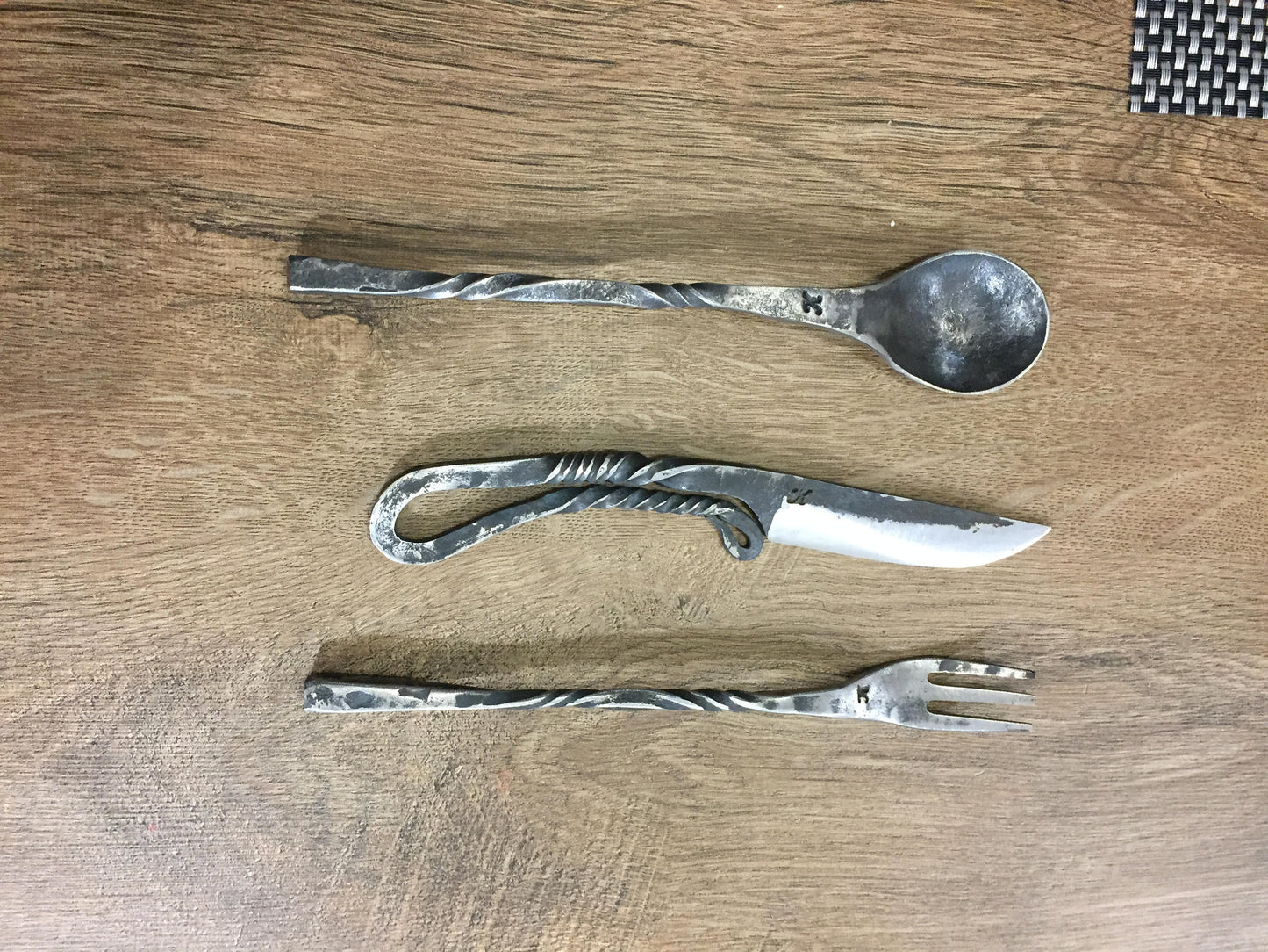 Medieval cutlery set, knife, spoon, middle ages cutlery, camp equipment, grill tools, forged flatware, forged dining set, forged fork, fork