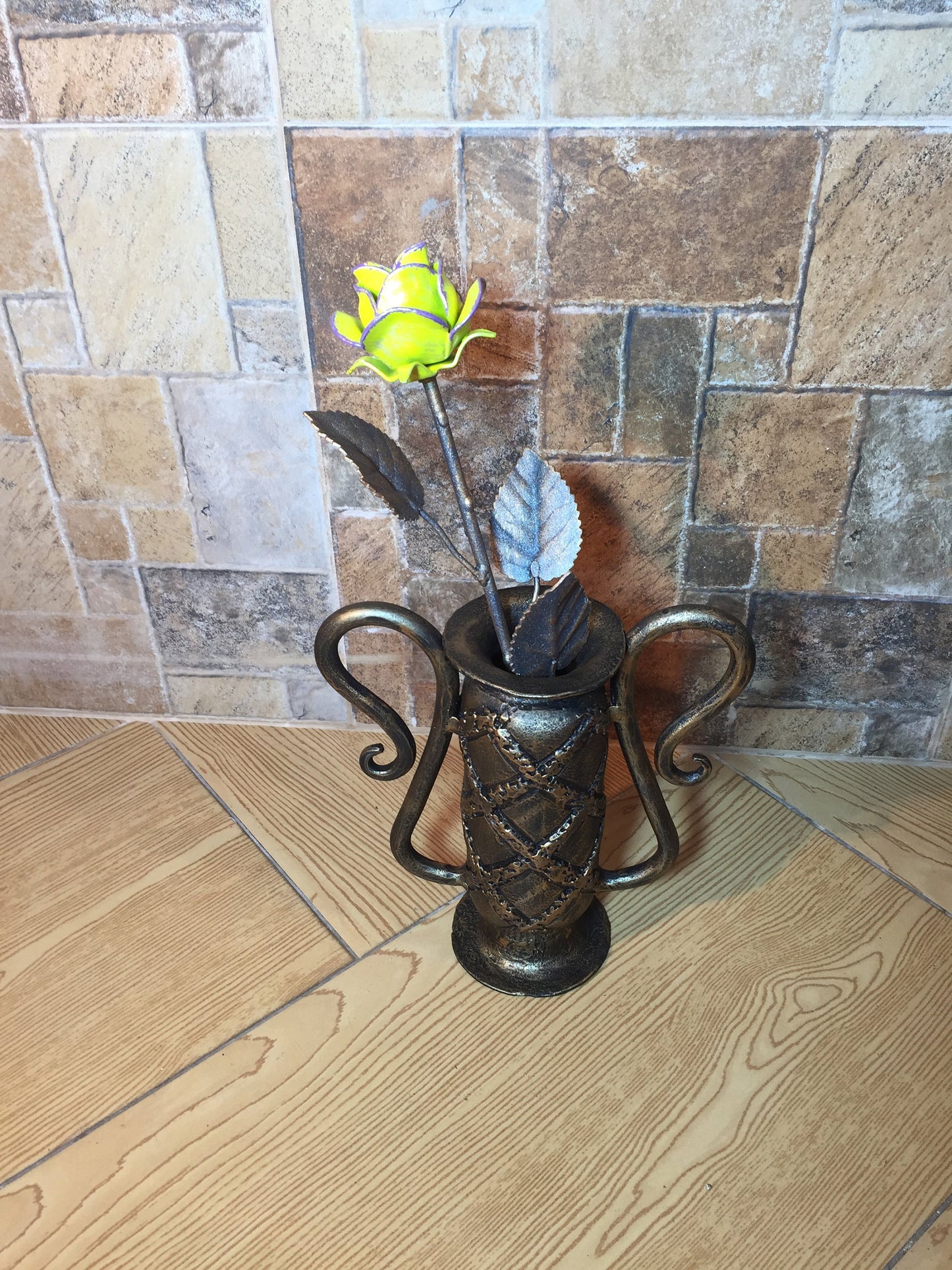 A set of three multi-color roses, 6th anniversary gift for her, iron rose, iron anniversary gift for her, iron gifts for her, iron rose