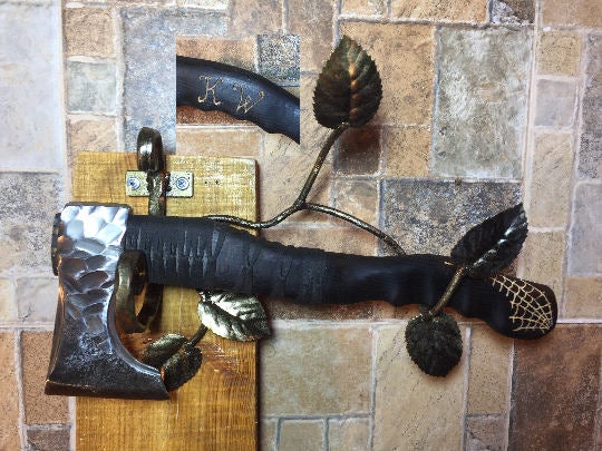 Wall hanging axe, personalized axe, custom axe, engraved axe, viking axe with holder, manly gifts, medieval axe, bearded axe, carving axe