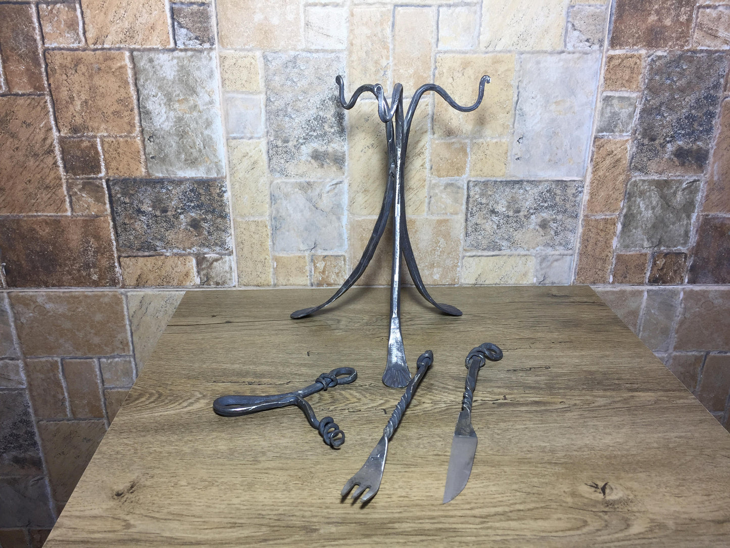 Stainless steel hand forged medieval cutlery set,middle ages cutlery,flatware set,camp equipment,forged cutlery,forged flatware,forged knife
