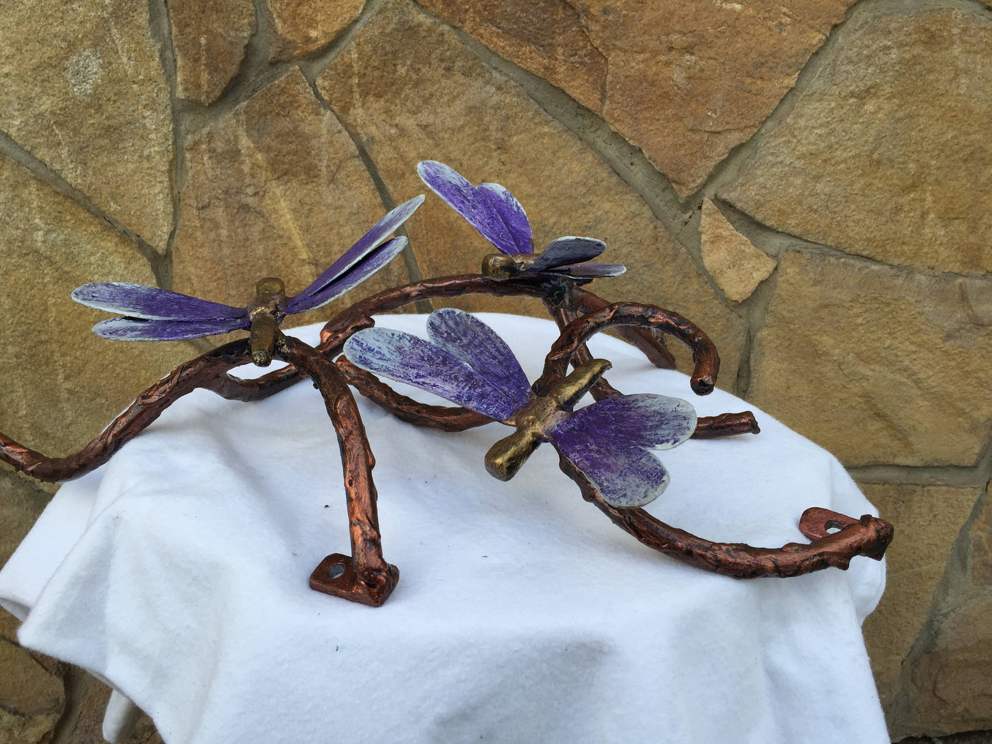 Three metal dragonflies, dragonfly, dragonfly figurine, metal statue, metal statuette, insect figurine, miniature statuette, dragonfly decor