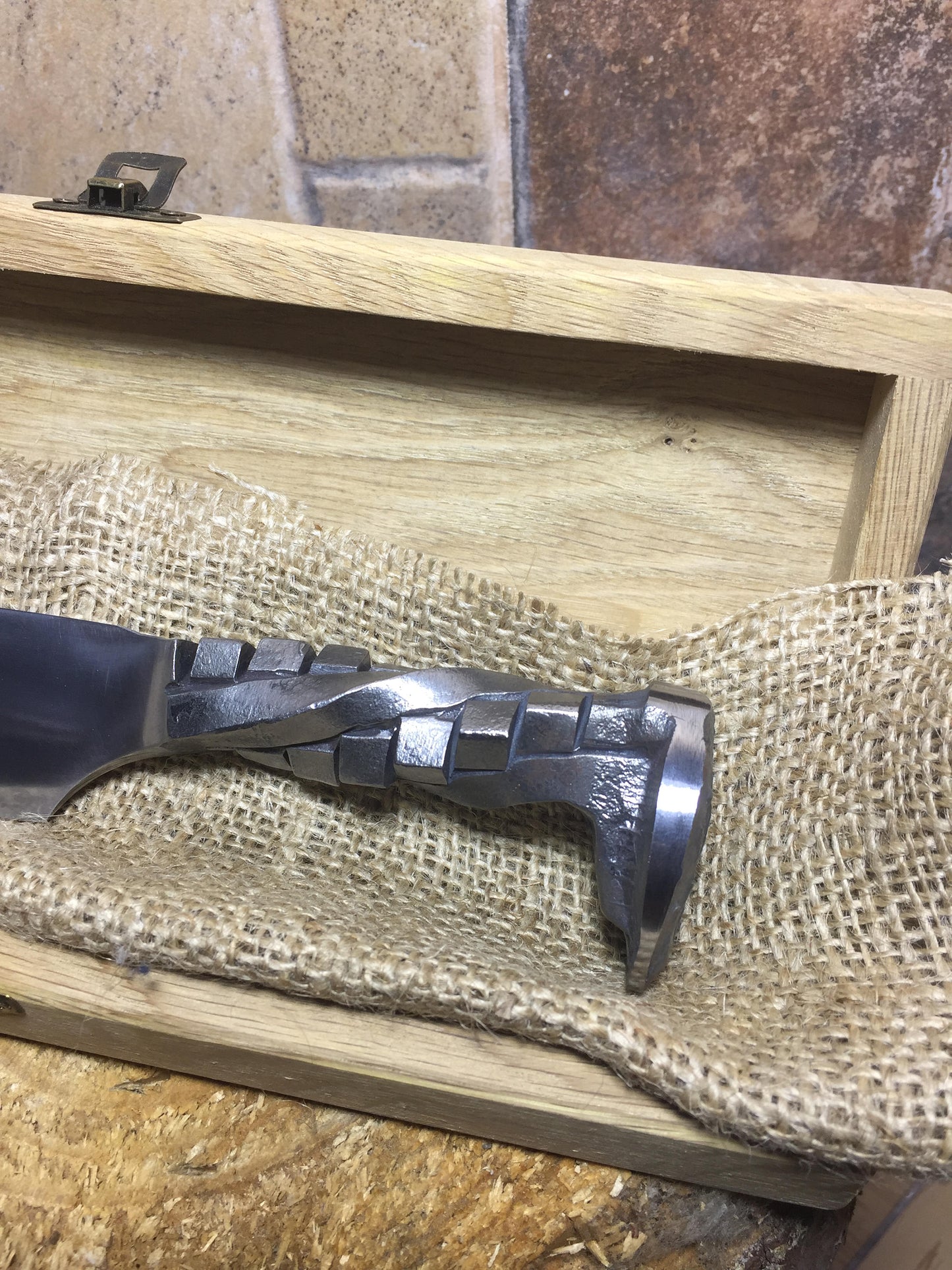 Railroad spike knife in engraved casket/wooden box, iron anniversary gift for him, 6 year anniversary gift for him, industrial art,iron gift