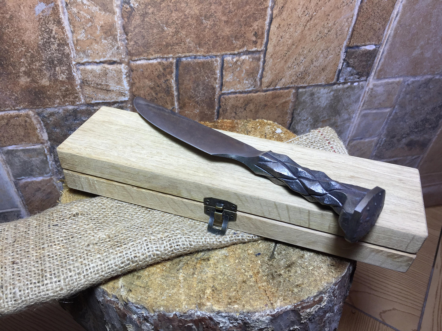 Railroad spike knife in engraved casket/wooden box, iron gift, hunting knife,engraved knife,personalized iron gift,gift for hunter,mens gift