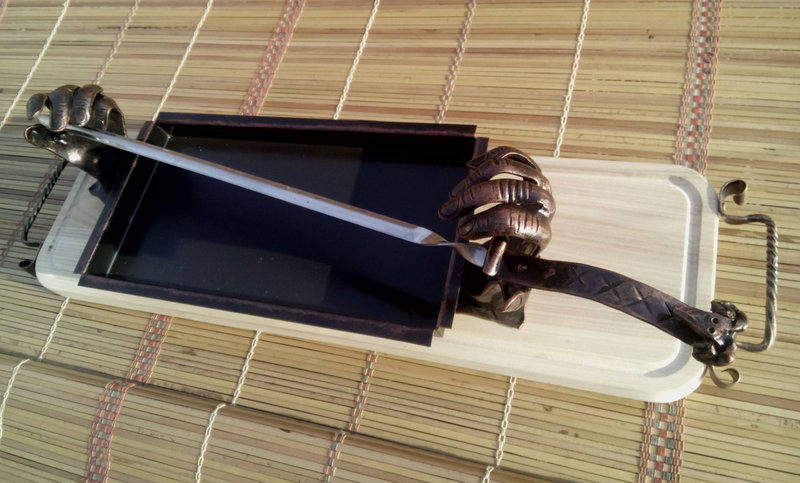 Skewer holder, skewers for grilling, serving utensils, serving skewer tray, hand forged skewers, iron gifts, kebab skewers, dinner party