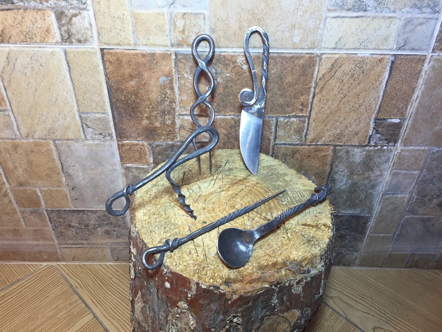 Viking cutlery set, rustic cutlery, medieval kitchen, medieval cutlery, viking, rustic kitchen,forged fork, viking decor, BBQ decor, viking