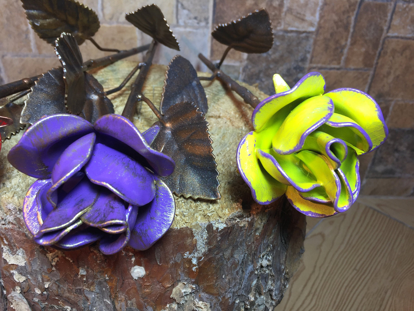 A set of three multi-color roses, 6th anniversary gift for her, iron rose, iron anniversary gift for her, iron gifts for her, iron rose