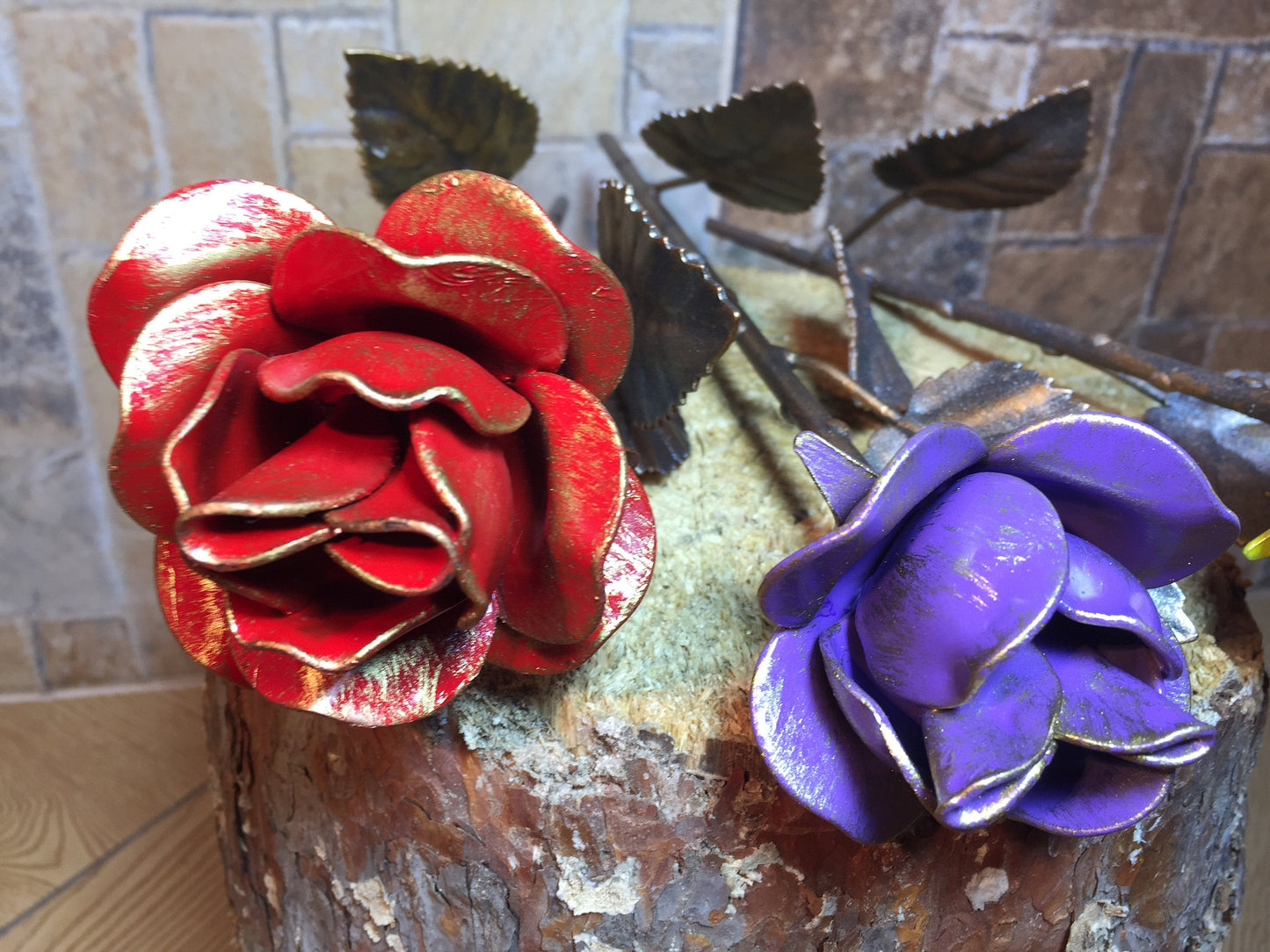 A set of three multi-color roses, 6th anniversary gift for her, iron rose, iron anniversary gift for her, iron gifts for her, iron rose
