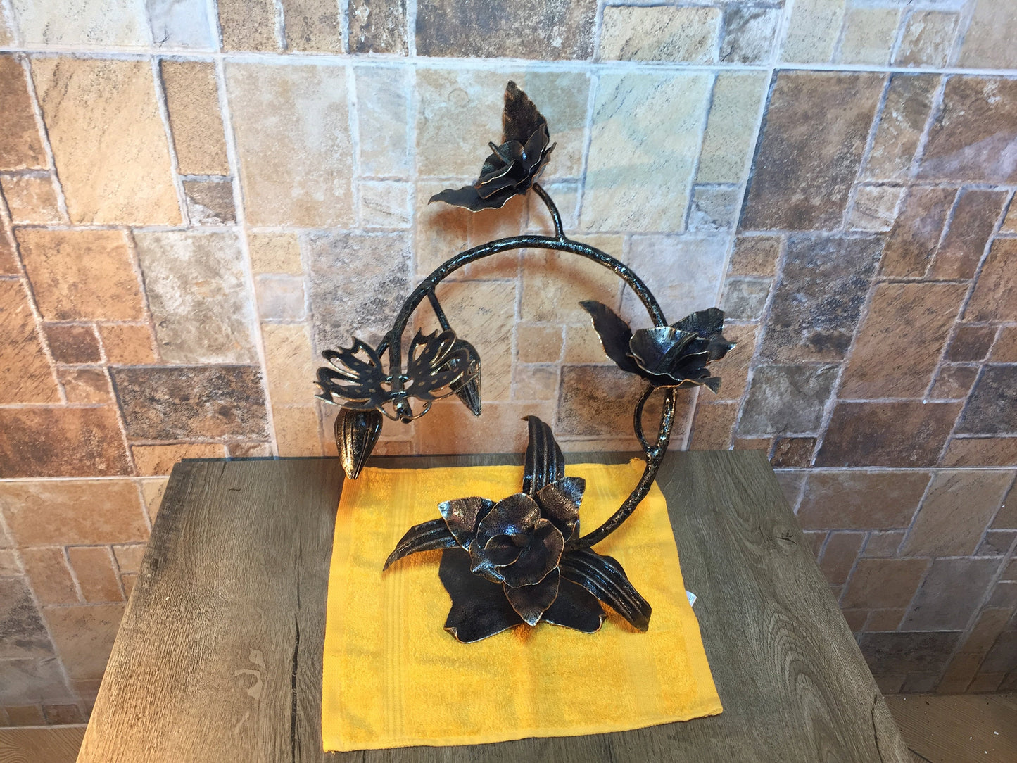 Iron orchid with butterfly, hand forged orchid, orchid gift, floral gift, orchid flower, gift for wife, orchid art, garden decor, yard art