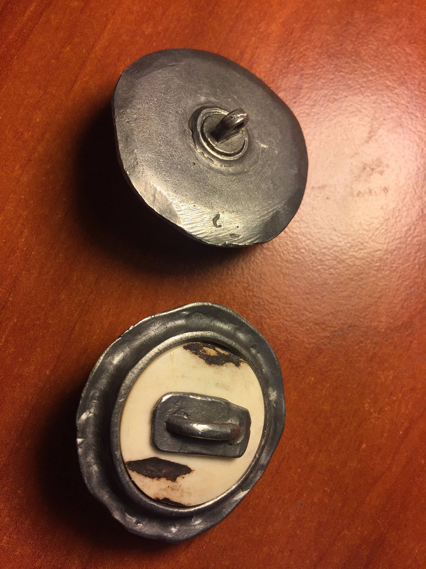 Hand forged sewing buttons, iron and bone buttons, sewing button, sewing supplies, rustic buttons, round buttons, button clasp, coat buttons