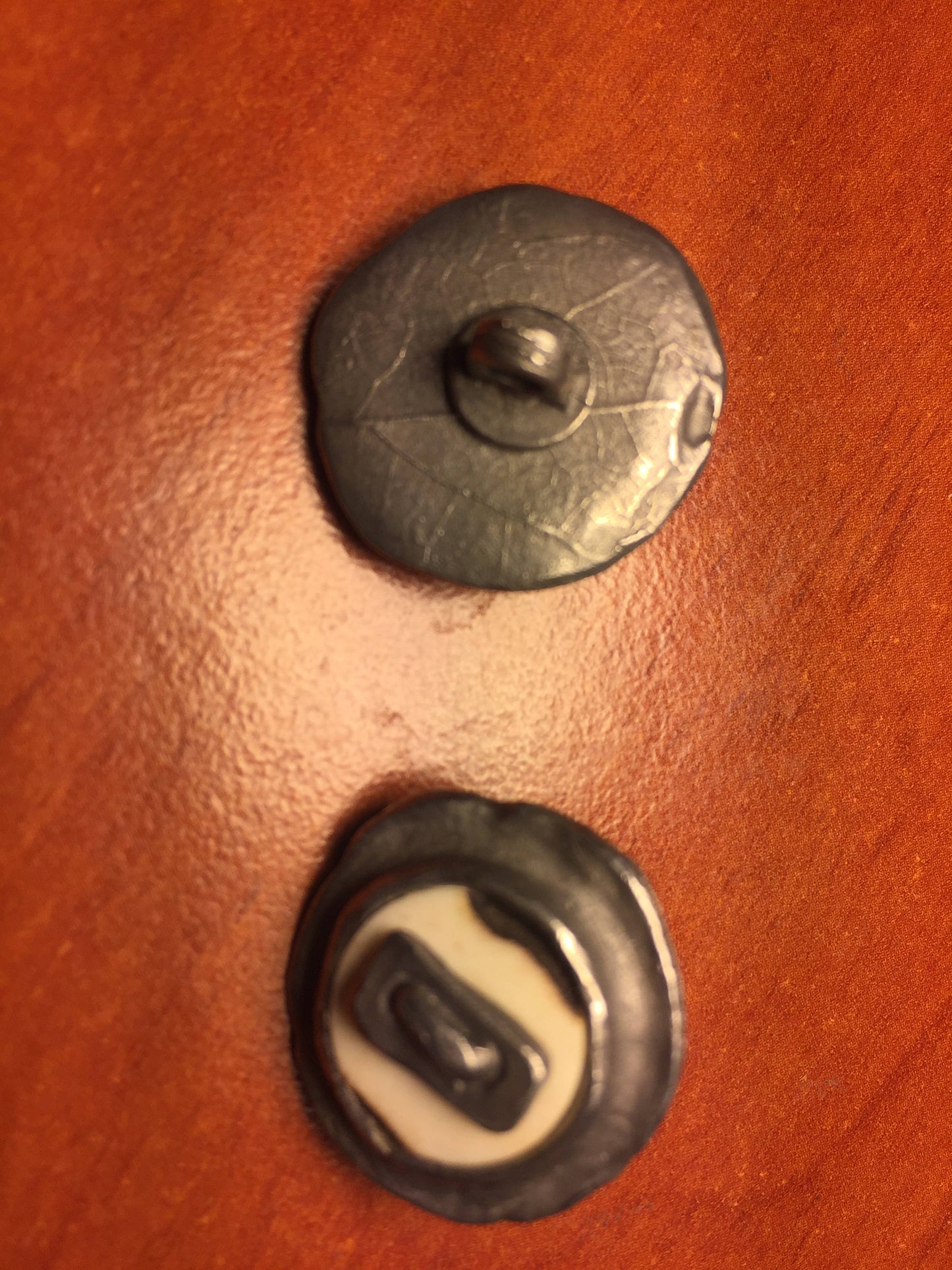 Hand forged sewing buttons, iron and bone buttons, sewing button, sewing supplies, rustic buttons, round buttons, button clasp, coat buttons