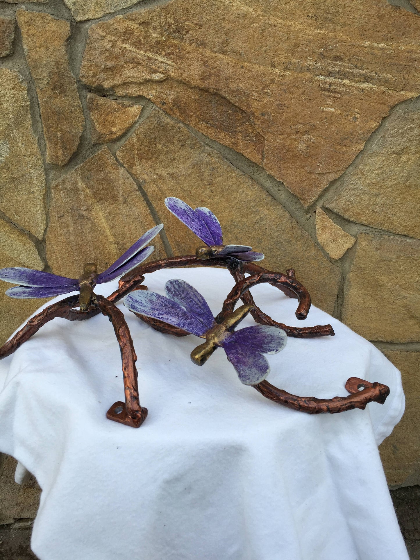 Three metal dragonflies, dragonfly, dragonfly figurine, metal statue, metal statuette, insect figurine, miniature statuette, dragonfly decor