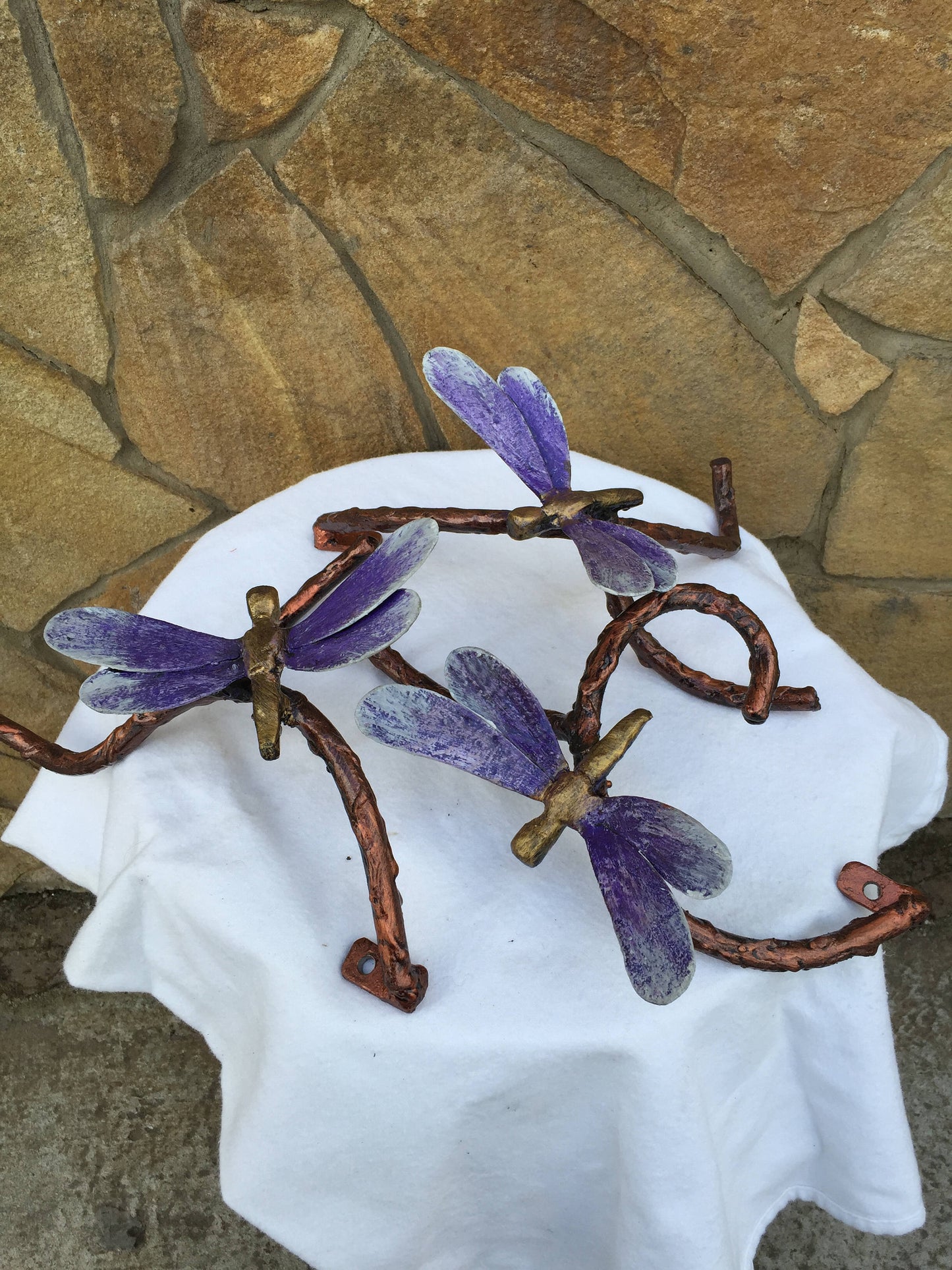 Three metal dragonflies, dragonfly, dragonfly figurine, metal statue, metal statuette, insect figurine, miniature statuette, dragonfly decor