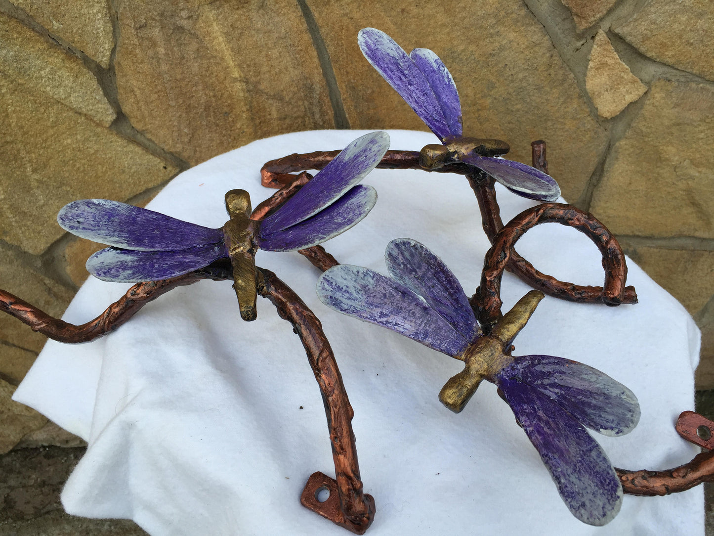 Three metal dragonflies, dragonfly, dragonfly figurine, metal statue, metal statuette, insect figurine, miniature statuette, dragonfly decor