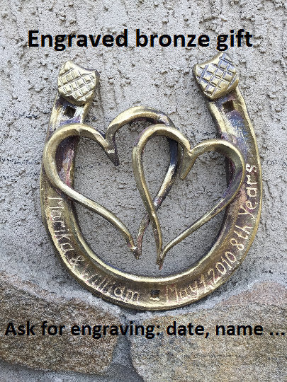Engraved bronze gift, bronze gifts, 8 year gifts, 8th anniversary gift, bronze horseshoe, horse shoe, bronze gift idea,bronze hearts