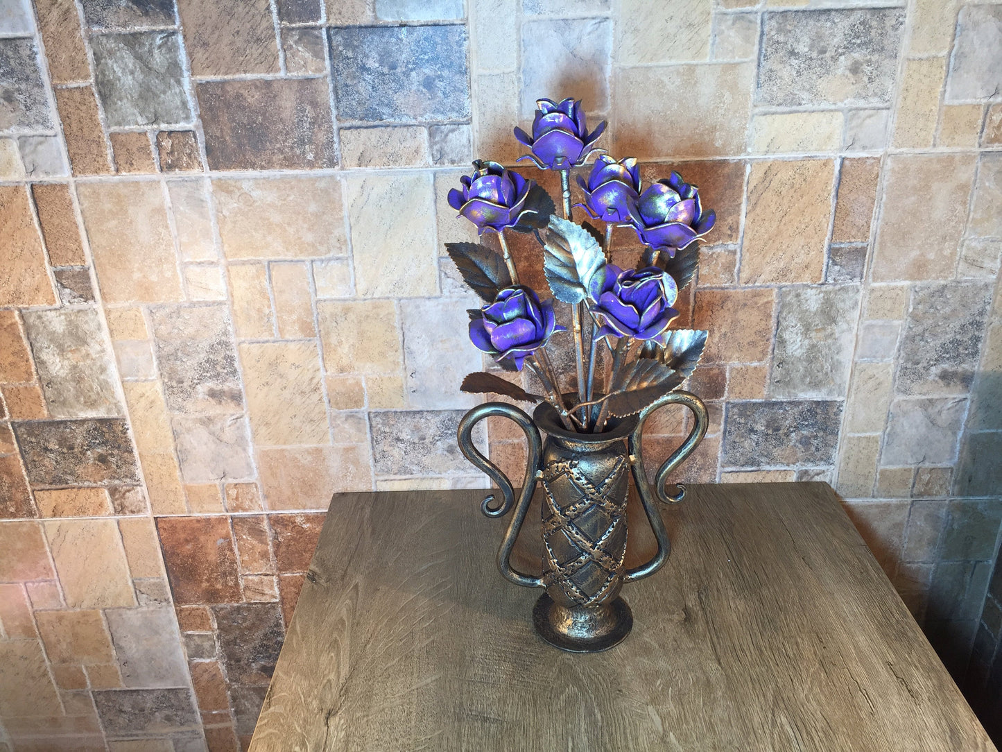 Iron bouquet in a vase, 6th anniversary gift, iron gifts, iron anniversary, hand forged rose, metal sculpture, metal rose, iron gift for her