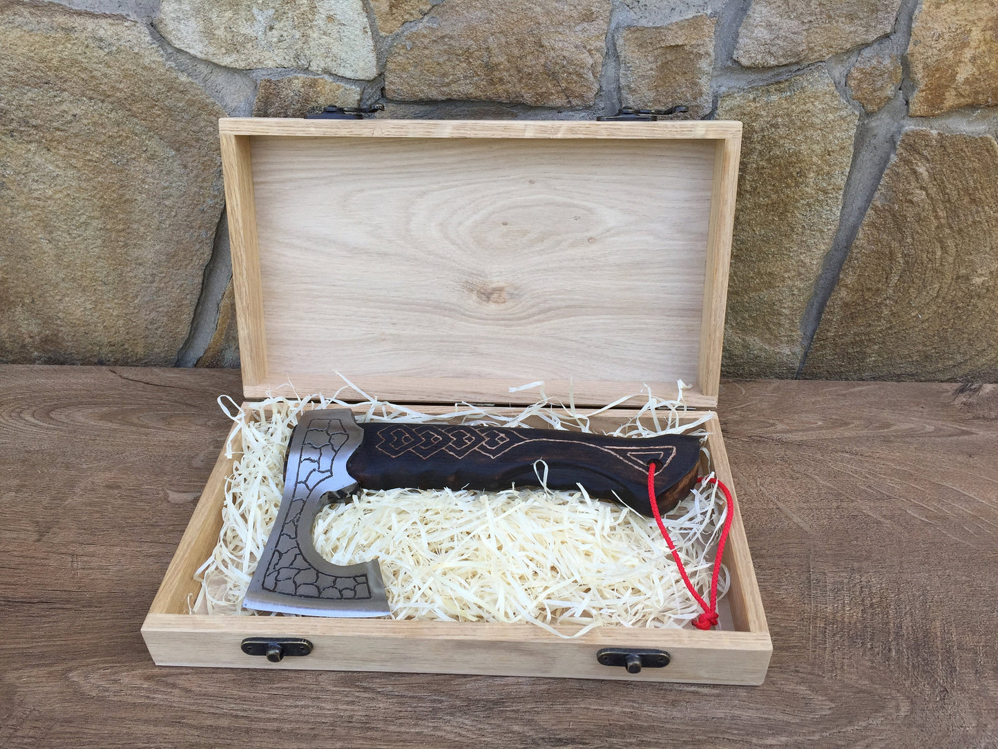 Viking axe in a wooden box, personalized gift, mens gifts, medieval axe, tomahawk, throwing axe, hatchet, personalized axe, engraved axe, ax