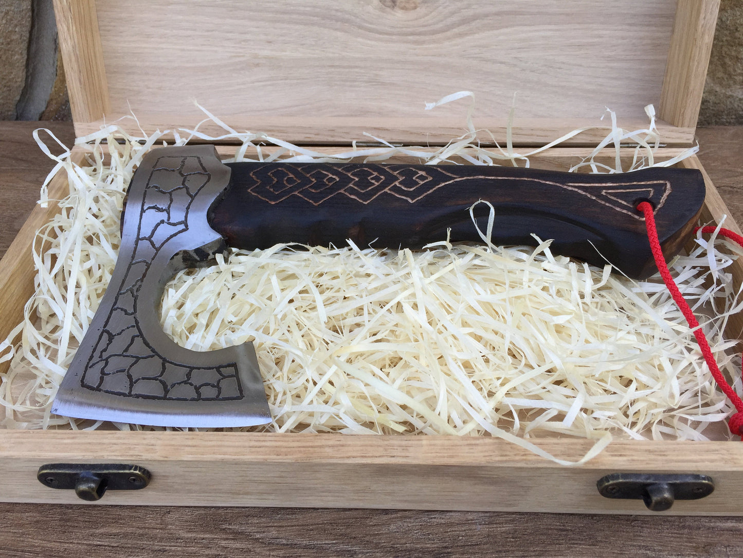 Viking axe in a wooden box, personalized gift, mens gifts, medieval axe, tomahawk, throwing axe, hatchet, personalized axe, engraved axe, ax